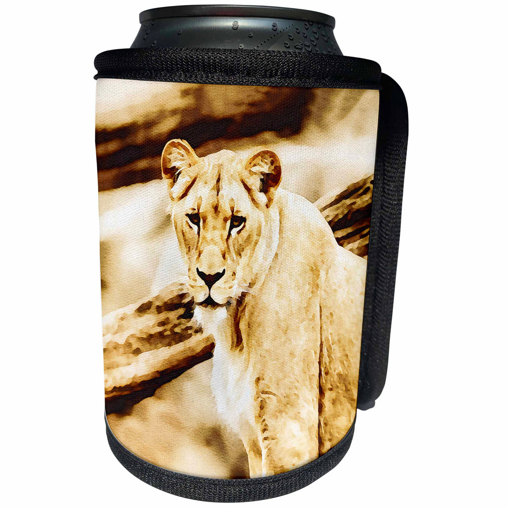 3dRose Andrea Haase Animals Illustration - Lioness Watercolor Illustration In Soft Brown - Can Cooler Bottle Wrap (cc_276219)