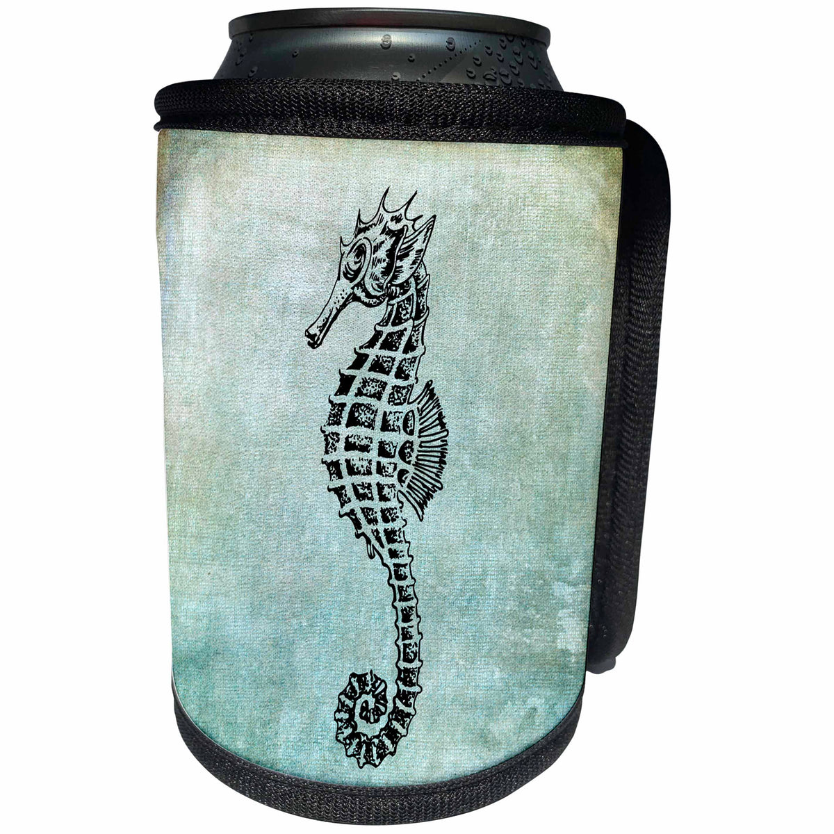 3dRose Andrea Haase Animals Illustration - Vintage Sea Horse Drawing On Blue Background - Can Cooler Bottle Wrap (cc_276227)