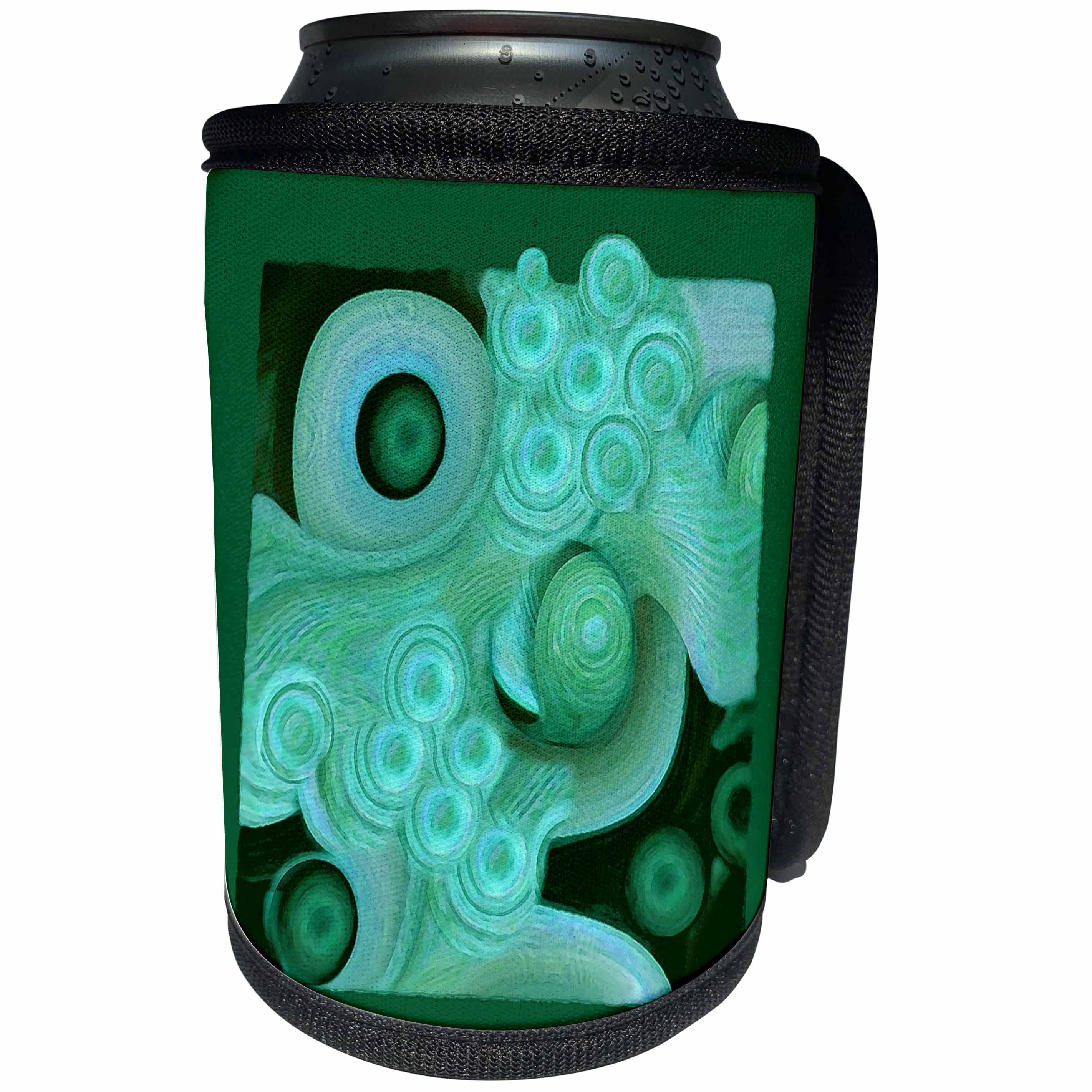 3dRose Jaclinart Abstract Surreal Shells Ocean Wave Beach Sea Island - Abstract blue and green sea foam waves and shells on green background - Can Cooler Bottle Wrap (cc_27623)