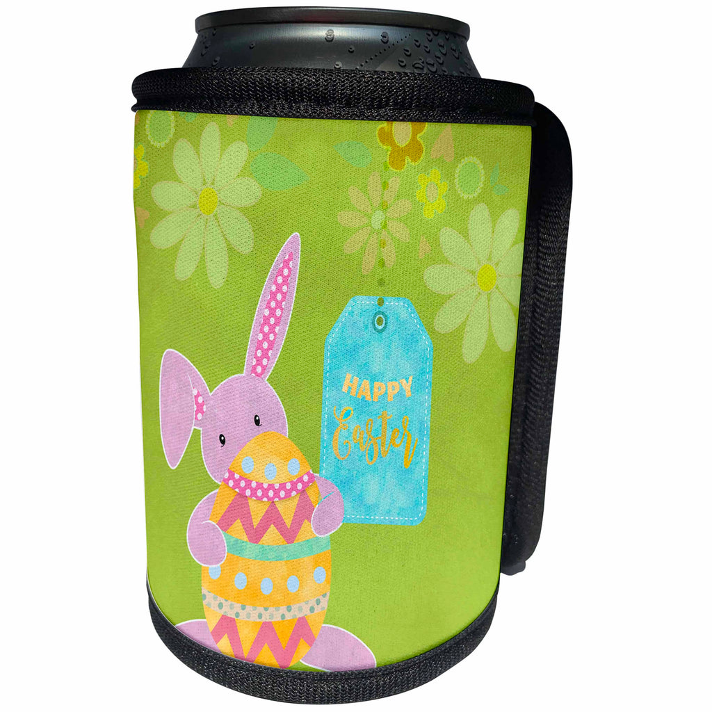 3dRose Andrea Haase Art Illustration - Cute Easter Bunny Illustration With Text Happy Easter - Can Cooler Bottle Wrap (cc_276232)