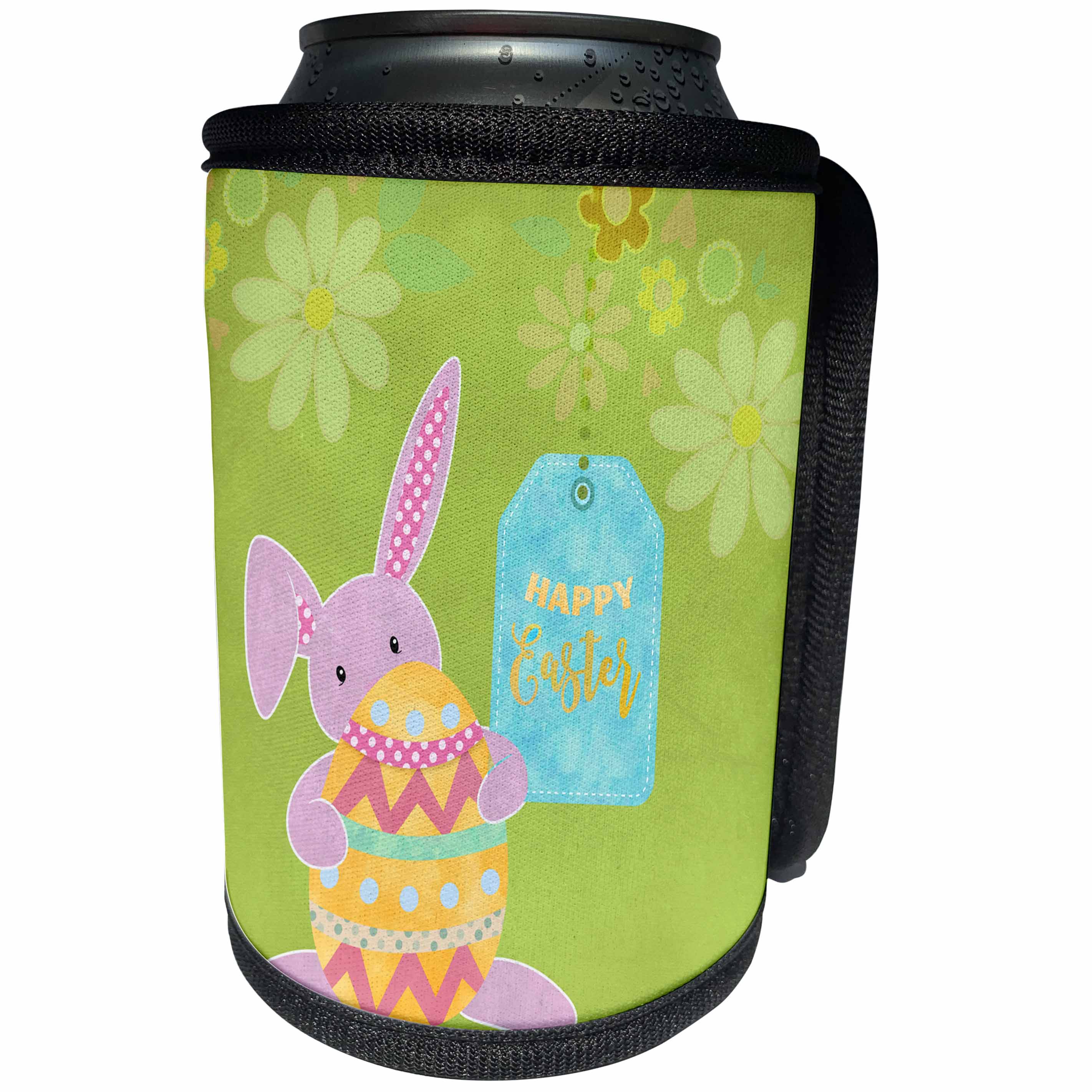 3dRose Andrea Haase Art Illustration - Cute Easter Bunny Illustration With Text Happy Easter - Can Cooler Bottle Wrap (cc_276232)