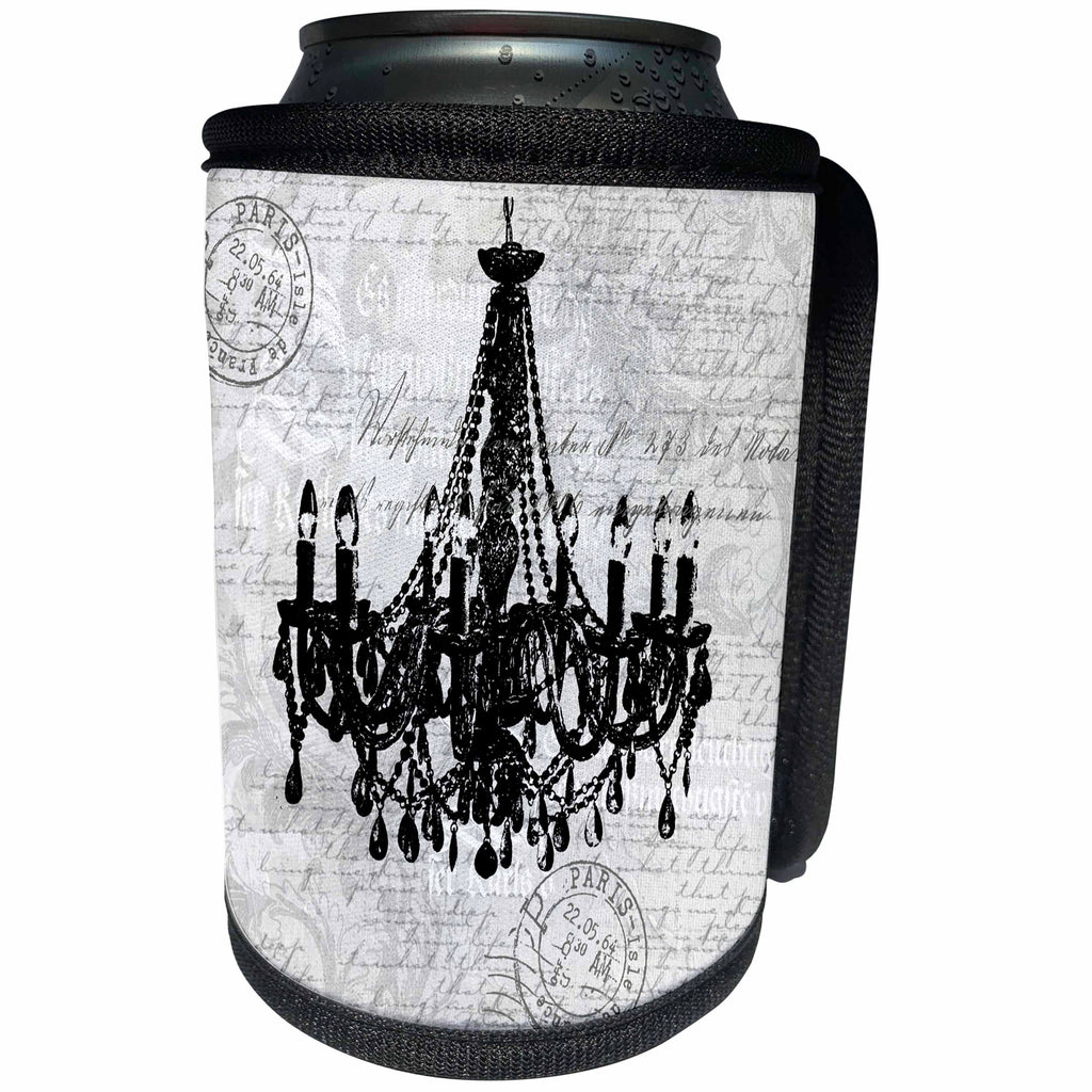 3dRose Andrea Haase Art Illustration - Nostalgic Chandelier Illustration In Light Grey - Can Cooler Bottle Wrap (cc_276280)