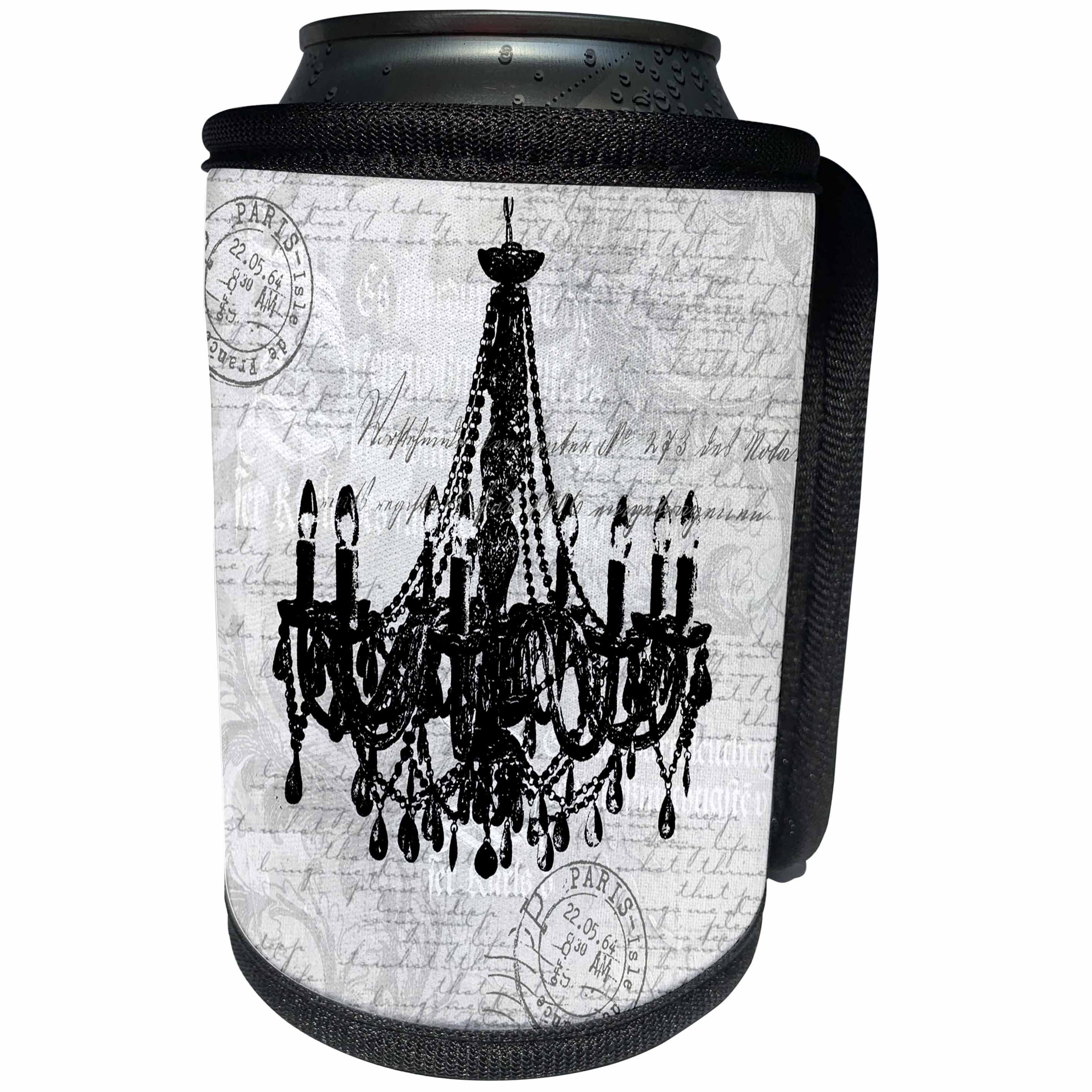 3dRose Andrea Haase Art Illustration - Nostalgic Chandelier Illustration In Light Grey - Can Cooler Bottle Wrap (cc_276280)