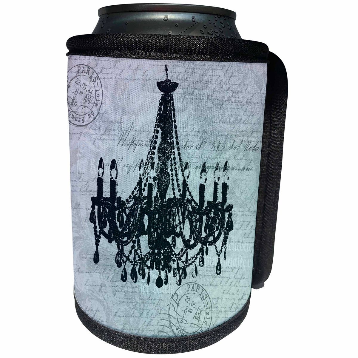 3dRose Andrea Haase Art Illustration - Nostalgic Chandelier Illustration In Faded Blue Grey - Can Cooler Bottle Wrap (cc_276281)