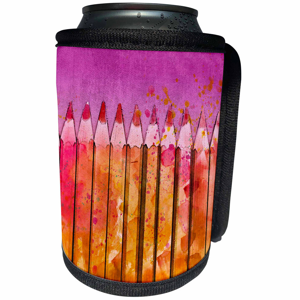 3dRose Andrea Haase Art Illustration - Pencil Watercolor Illustration In Yellow And Pink - Can Cooler Bottle Wrap (cc_276301)