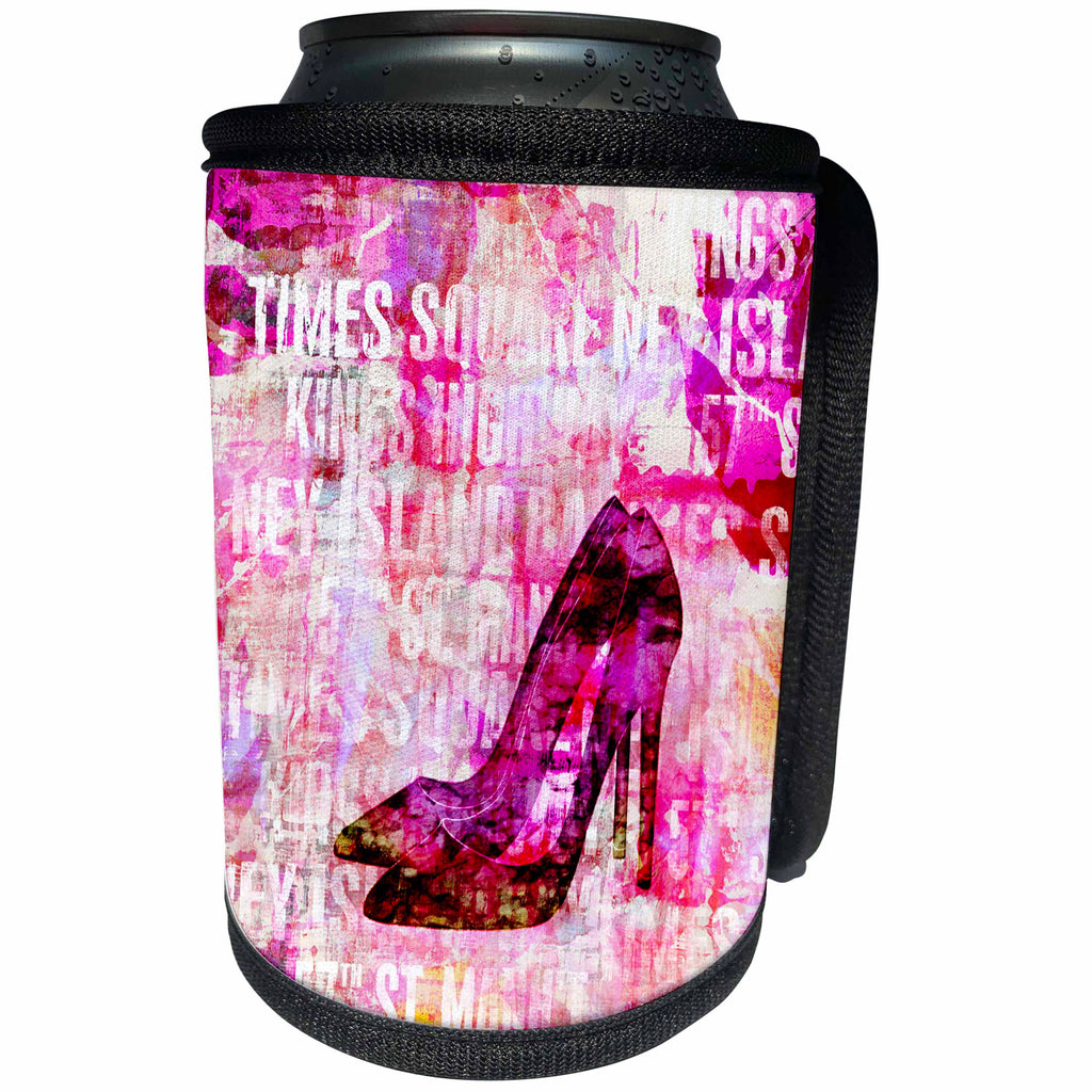 3dRose Andrea Haase Art Illustration - High Heels Illustration With New York Streets Typography - Can Cooler Bottle Wrap (cc_276319)