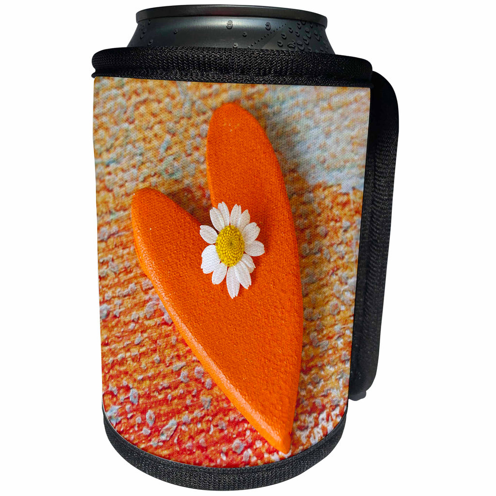 3dRose Andrea Haase Still Life Photography - Orange Heart And Little Daisy Photography - Can Cooler Bottle Wrap (cc_276325)