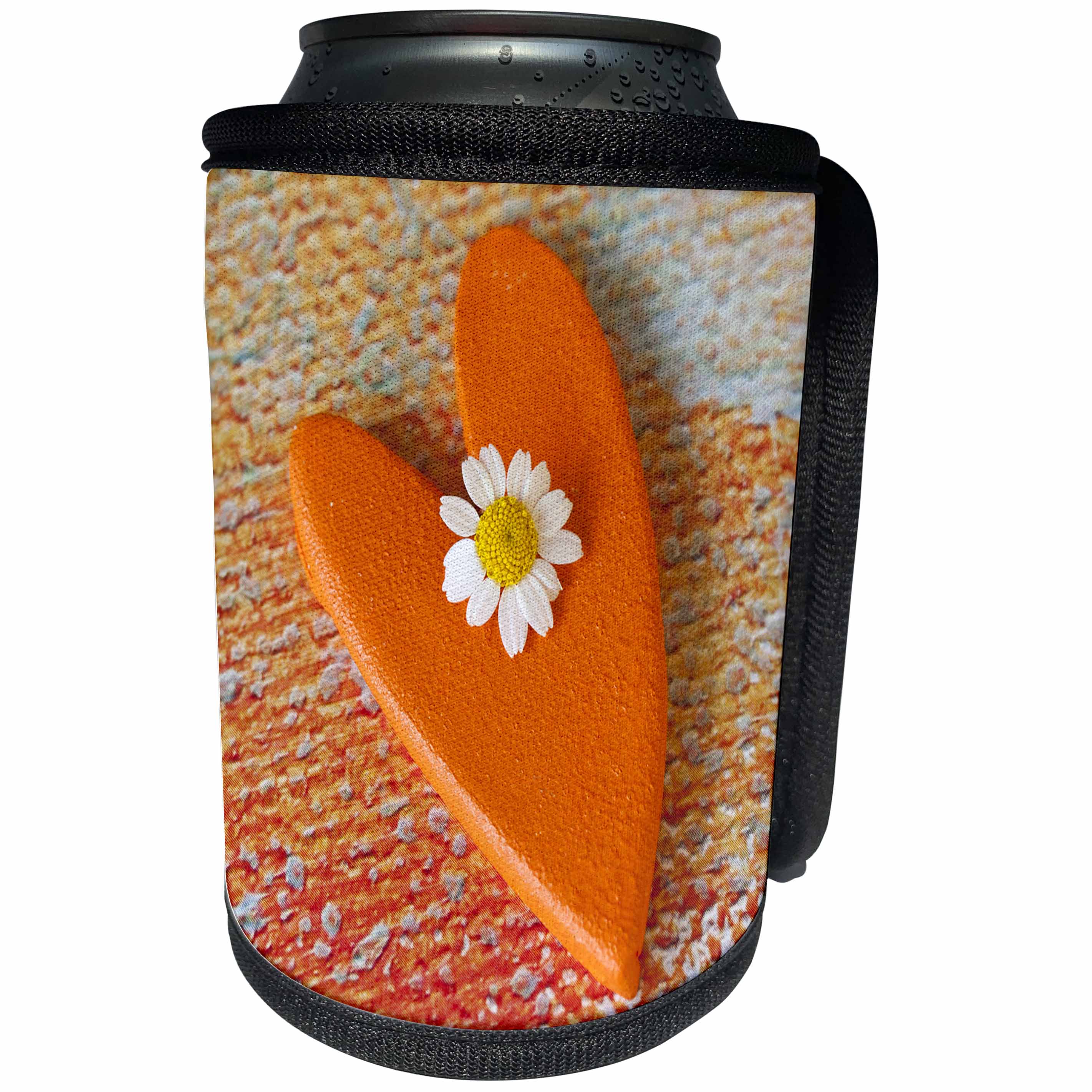 3dRose Andrea Haase Still Life Photography - Orange Heart And Little Daisy Photography - Can Cooler Bottle Wrap (cc_276325)