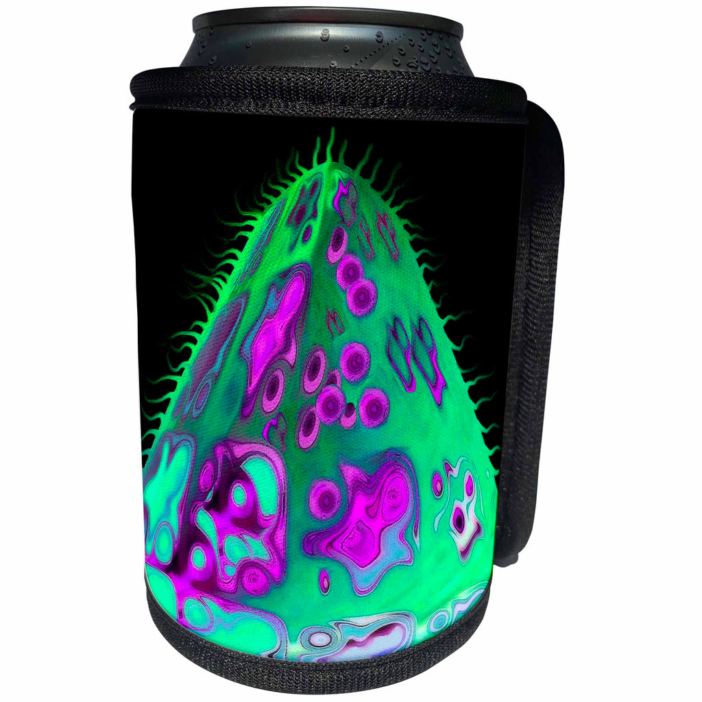 3dRose Jaclinart Surreal Space Aliens Fantasy Psychedelic Zombie Trippy - Surreal sci fi green and purple aliens floating through space on black background - Can Cooler Bottle Wrap (cc_27633)