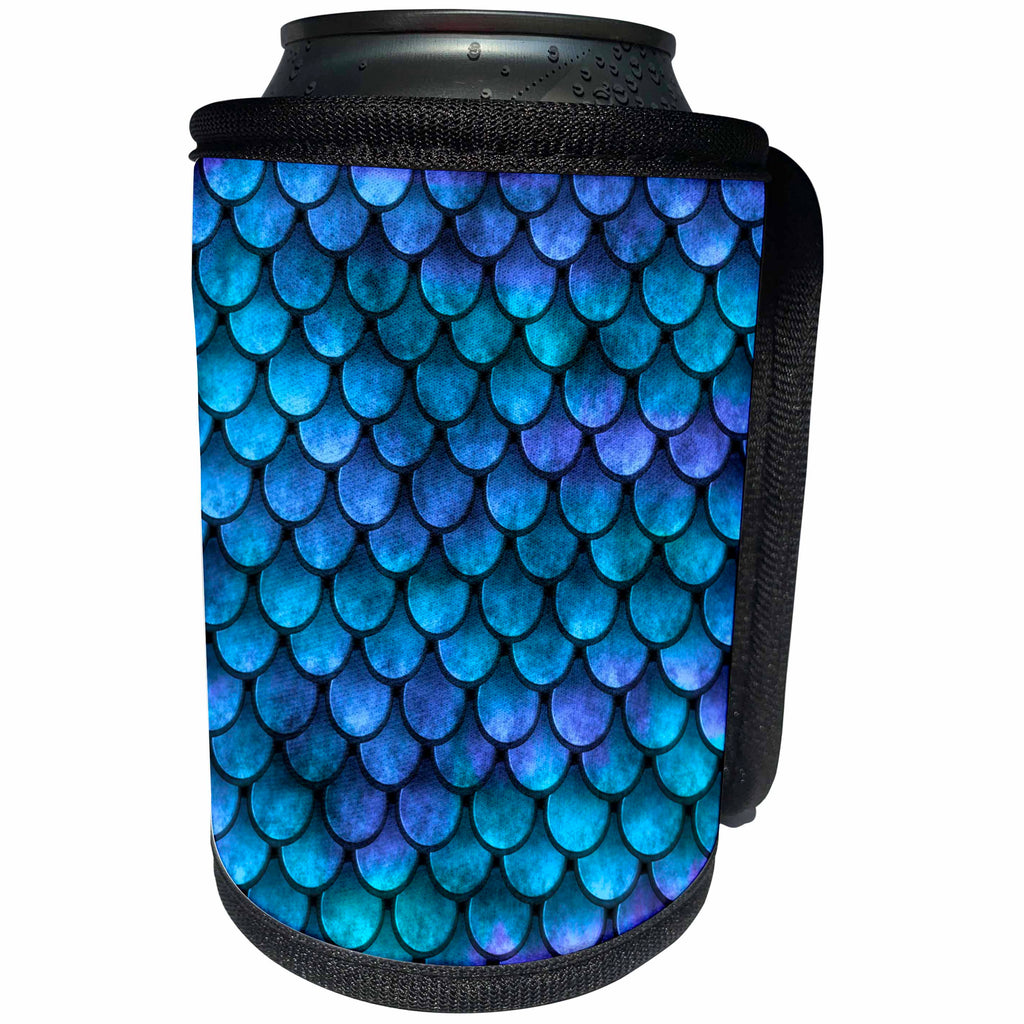 3dRose Andrea Haase Allover Pattern - Blue Watercolor Mermaid Scale Pattern - Can Cooler Bottle Wrap (cc_276336)