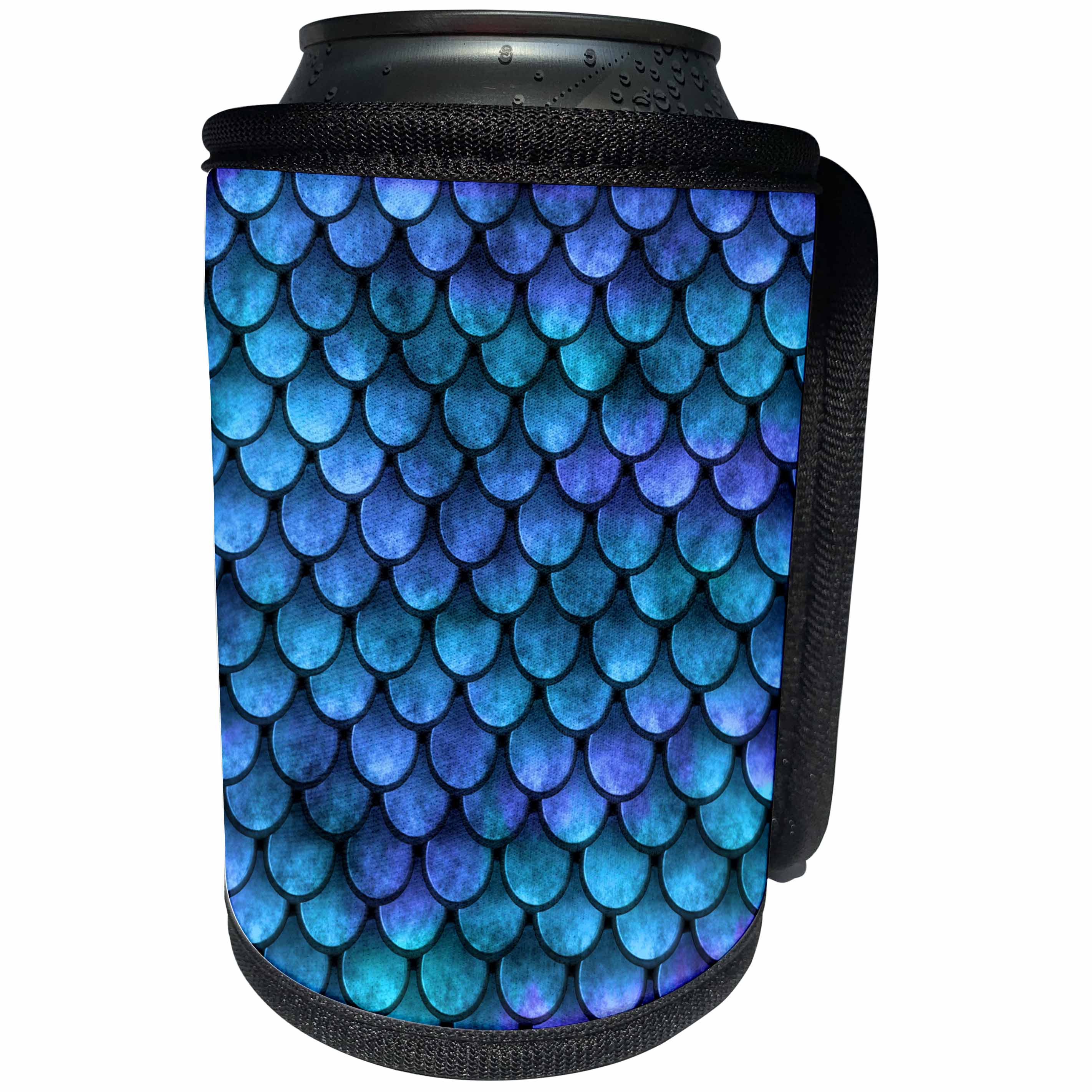 3dRose Andrea Haase Allover Pattern - Blue Watercolor Mermaid Scale Pattern - Can Cooler Bottle Wrap (cc_276336)