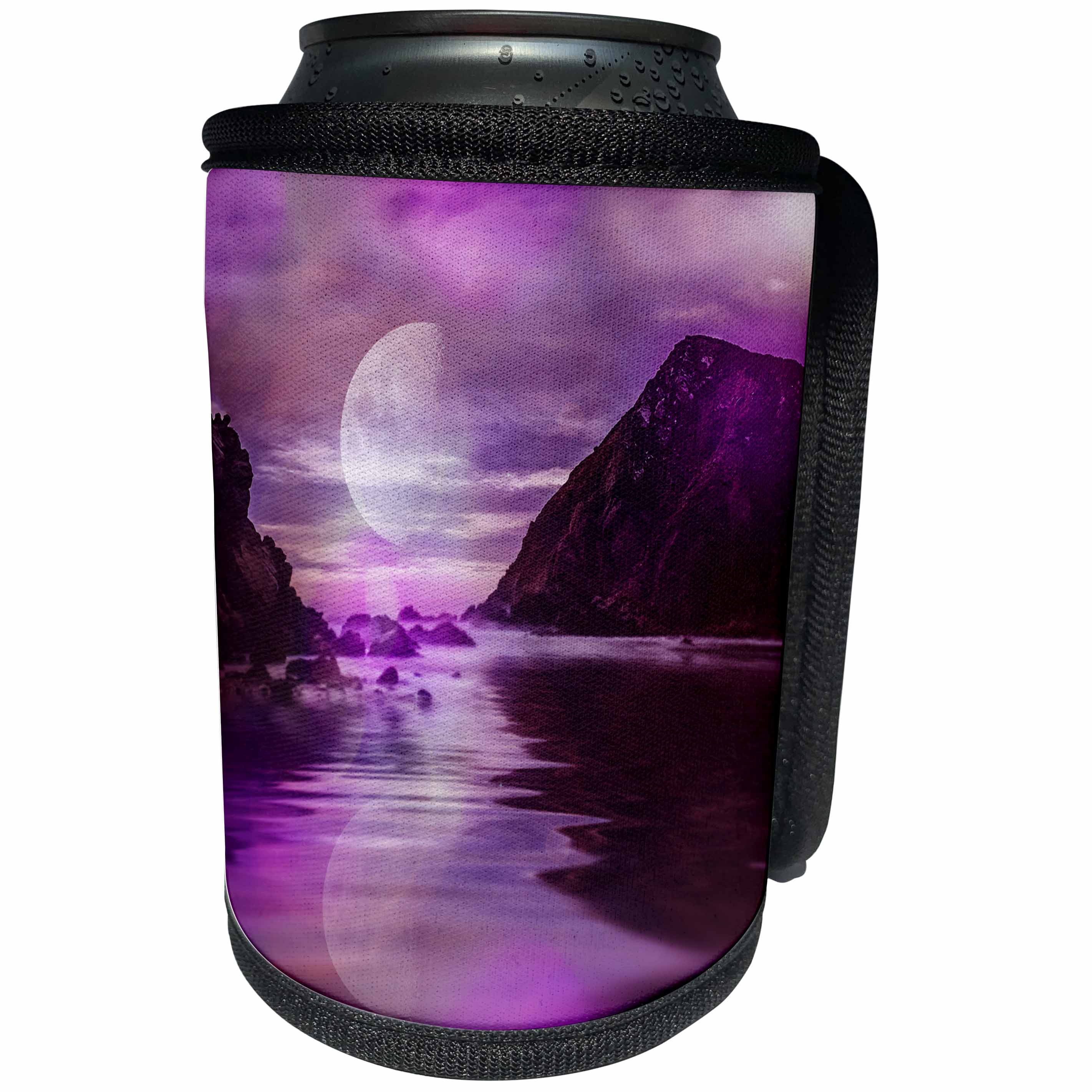 3dRose Andrea Haase Digital Photo Art - Surreal Pink Water Scenery With Full Moon - Can Cooler Bottle Wrap (cc_276344)