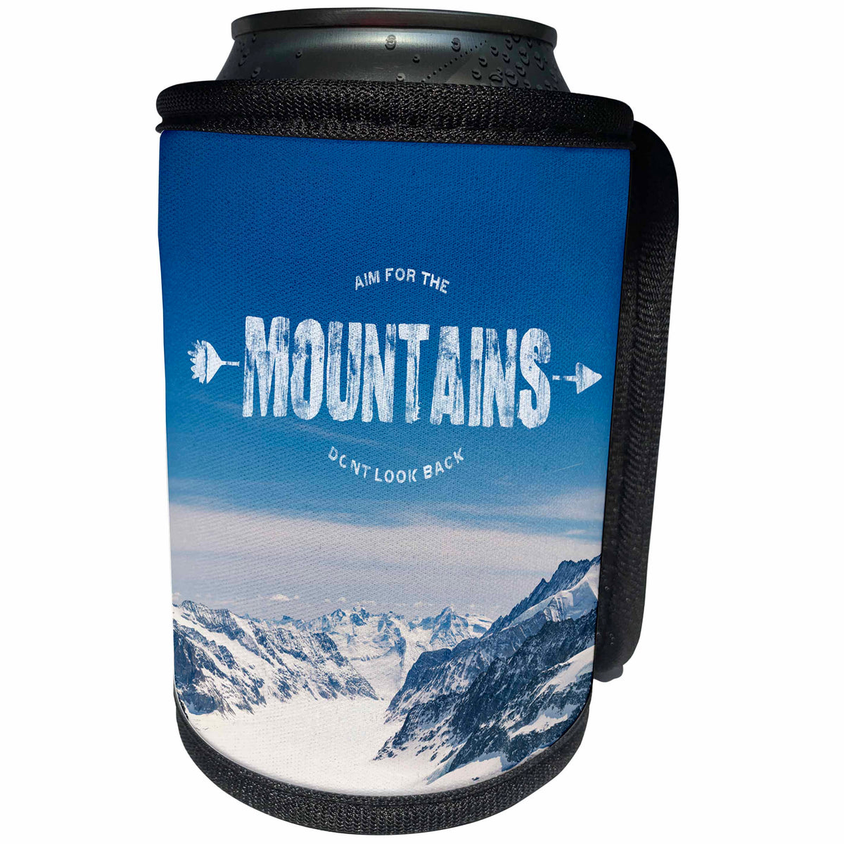 3dRose Andrea Haase Inspirational Typography - Aim For The Mountains Do Not Look Back Quote On Mountain Photo - Can Cooler Bottle Wrap (cc_276354)