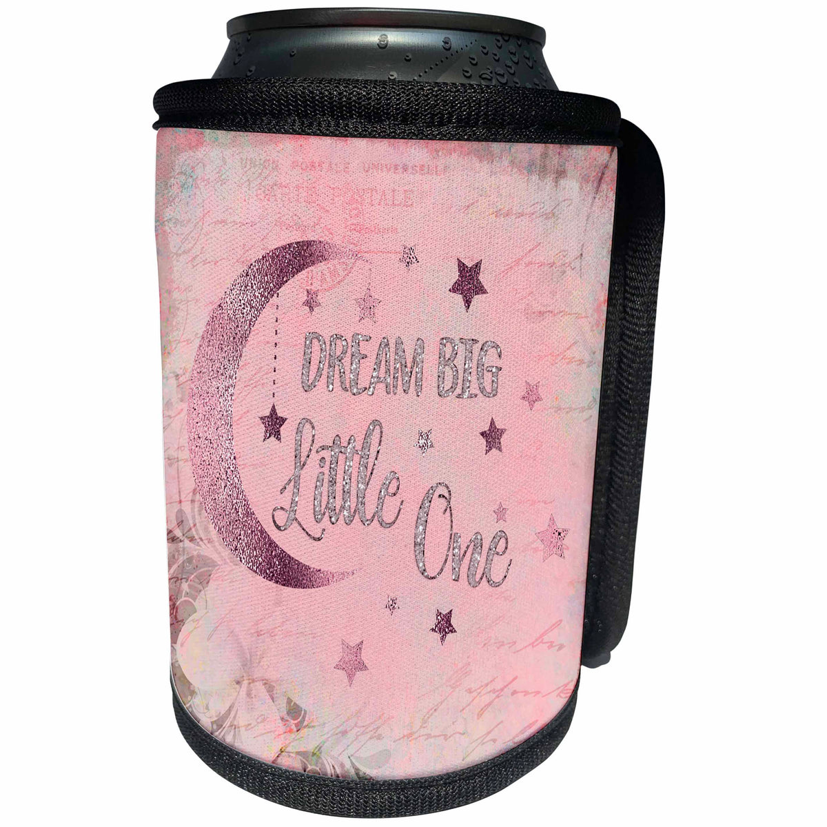 3dRose Andrea Haase Inspirational Typography - Dream Big Little One Pink Glamour Baby Girl Typography Art - Can Cooler Bottle Wrap (cc_276364)