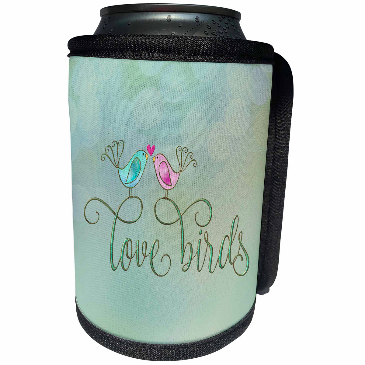 3dRose Andrea Haase Inspirational Typography - Love Birds Typography And Cute Little Birds - Can Cooler Bottle Wrap (cc_276367)