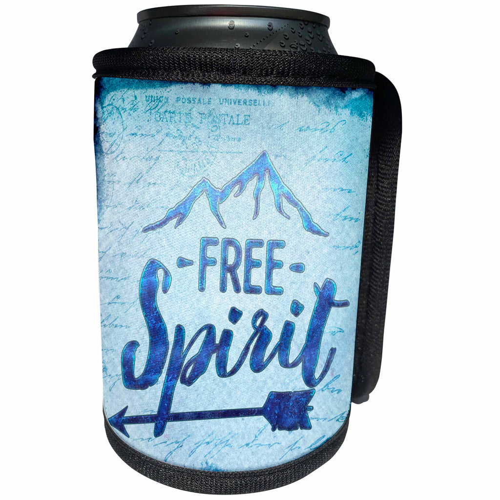 3dRose Andrea Haase Inspirational Typography - Free Spirit Typography Art With Mountain - Can Cooler Bottle Wrap (cc_276368)