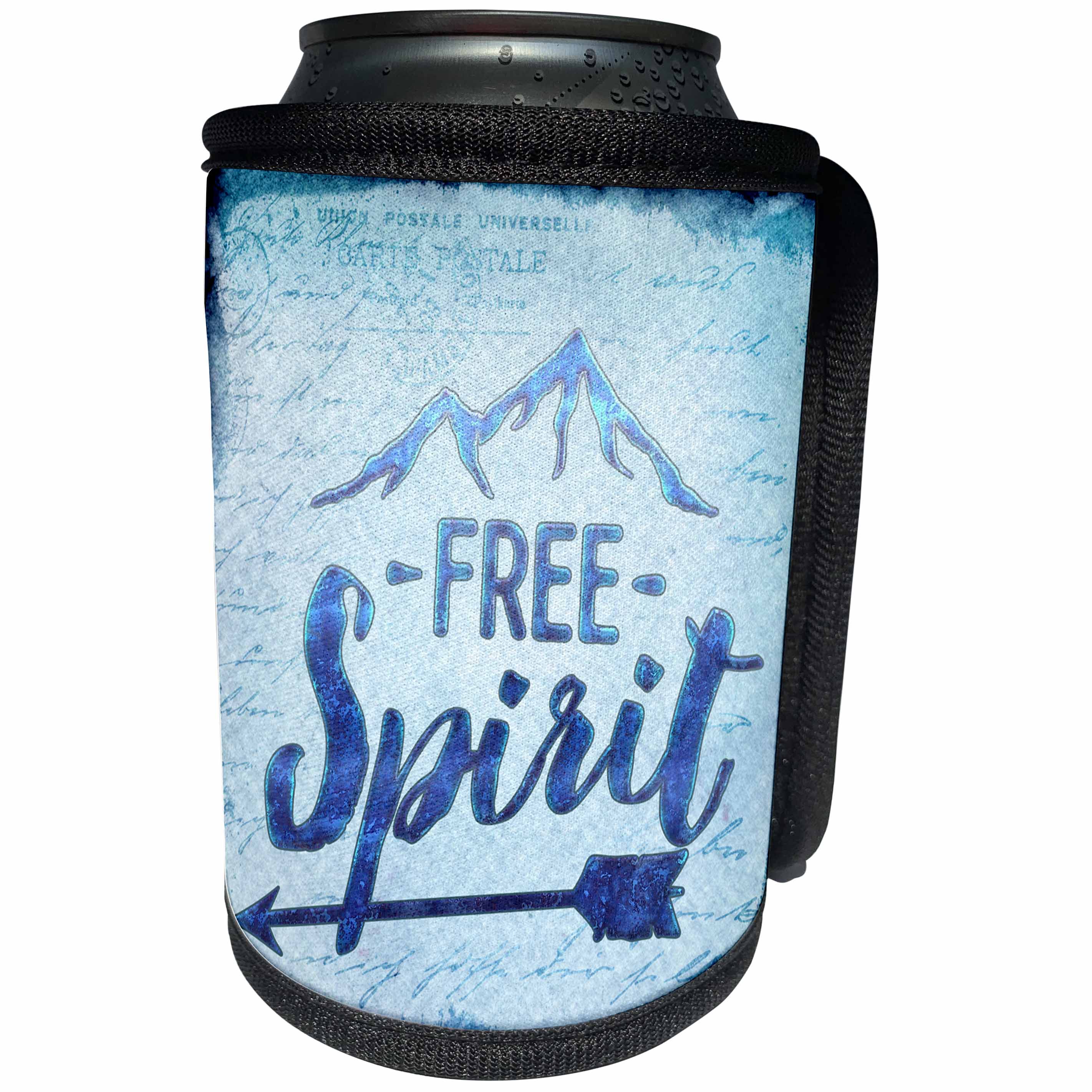 3dRose Andrea Haase Inspirational Typography - Free Spirit Typography Art With Mountain - Can Cooler Bottle Wrap (cc_276368)
