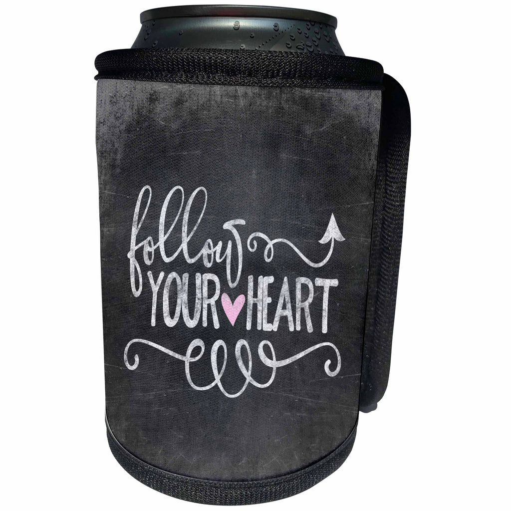 3dRose Andrea Haase Inspirational Typography - Follow Your Heart Chalkboard Sign - Can Cooler Bottle Wrap (cc_276373)
