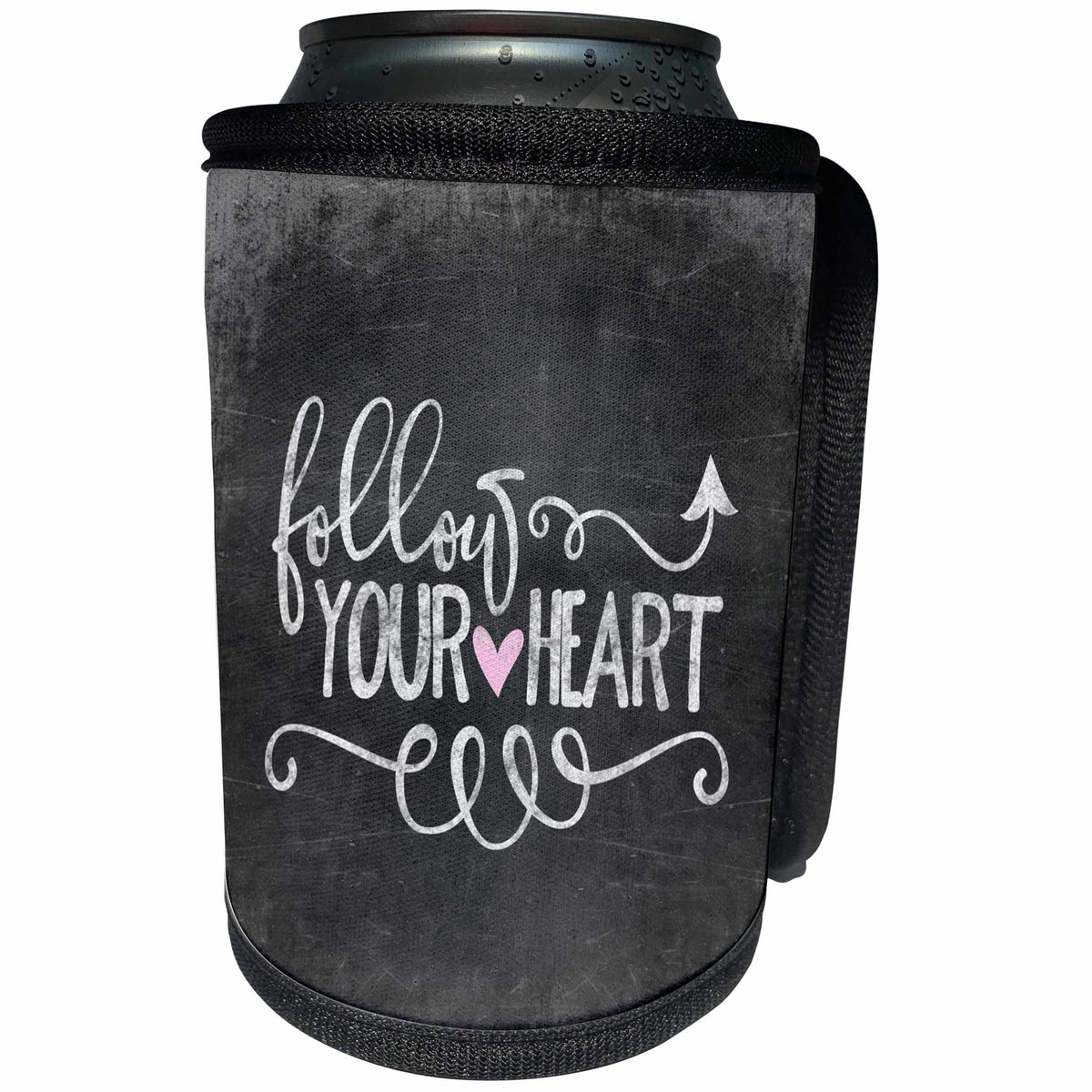 3dRose Andrea Haase Inspirational Typography - Follow Your Heart Chalkboard Sign - Can Cooler Bottle Wrap (cc_276373)