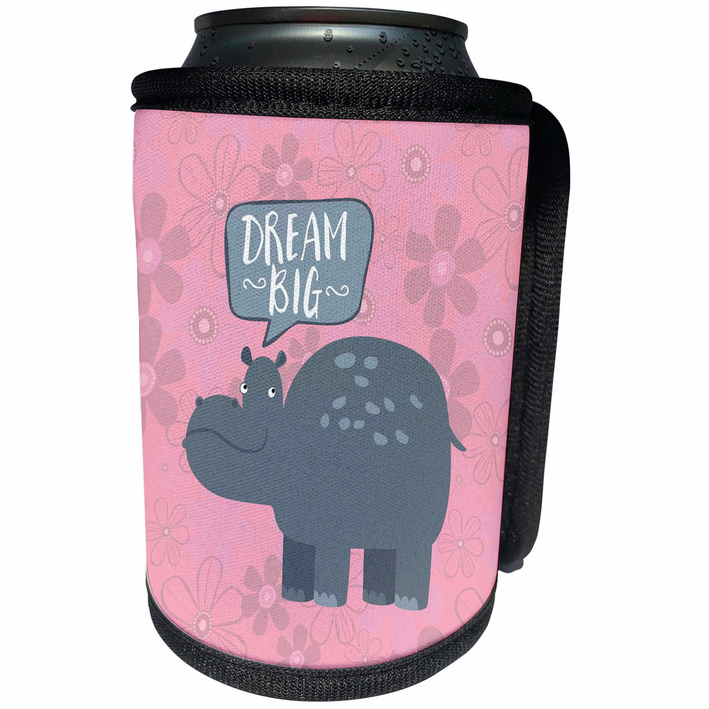 3dRose Andrea Haase Inspirational Typography - Hippo With Motivational Dream Big Quote - Can Cooler Bottle Wrap (cc_276374)