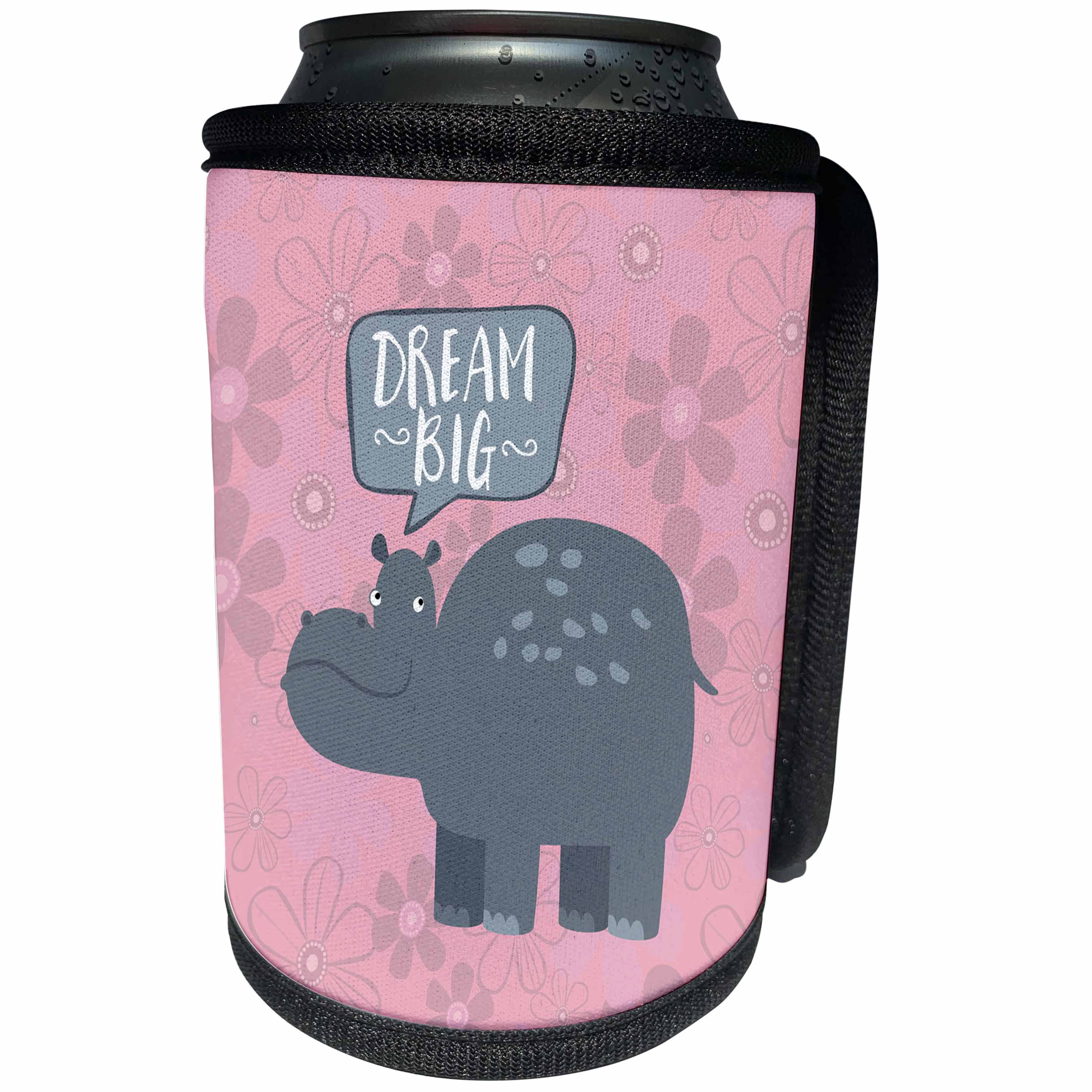 3dRose Andrea Haase Inspirational Typography - Hippo With Motivational Dream Big Quote - Can Cooler Bottle Wrap (cc_276374)