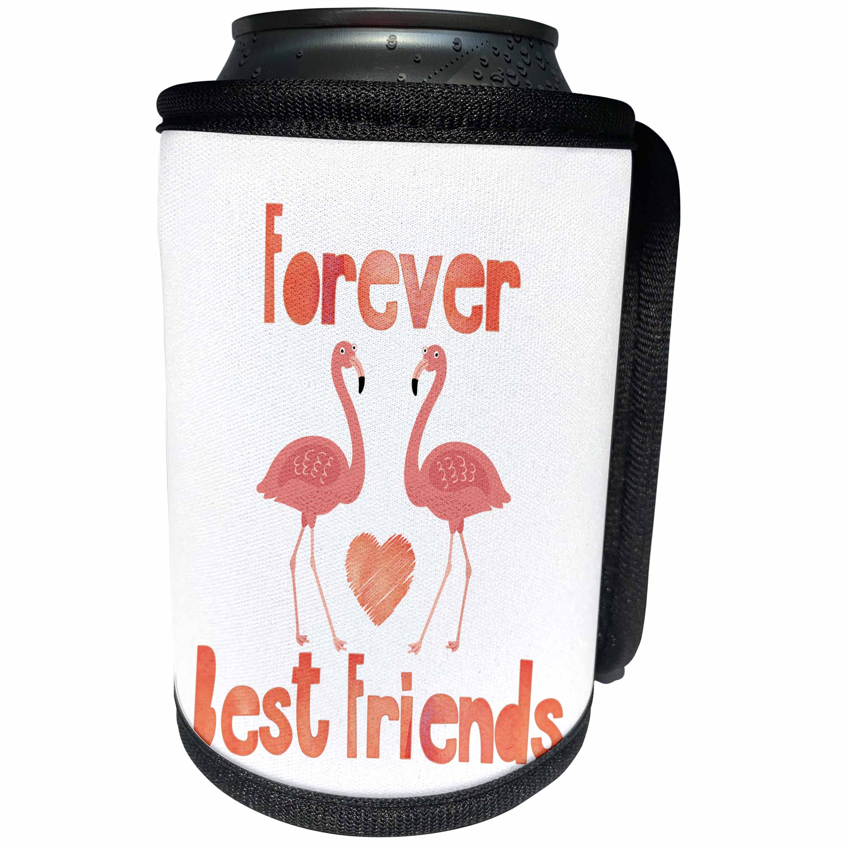 3dRose Andrea Haase Inspirational Typography - Forever Best Friends Typography With Two Flamingo Birds - Can Cooler Bottle Wrap (cc_276376)