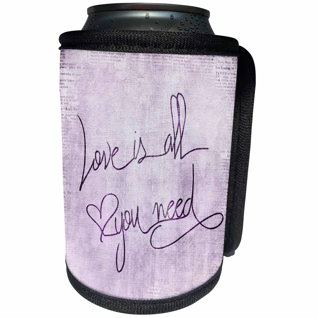 3dRose Andrea Haase Inspirational Typography - Love Is All You Need Typography Art - Can Cooler Bottle Wrap (cc_276383)