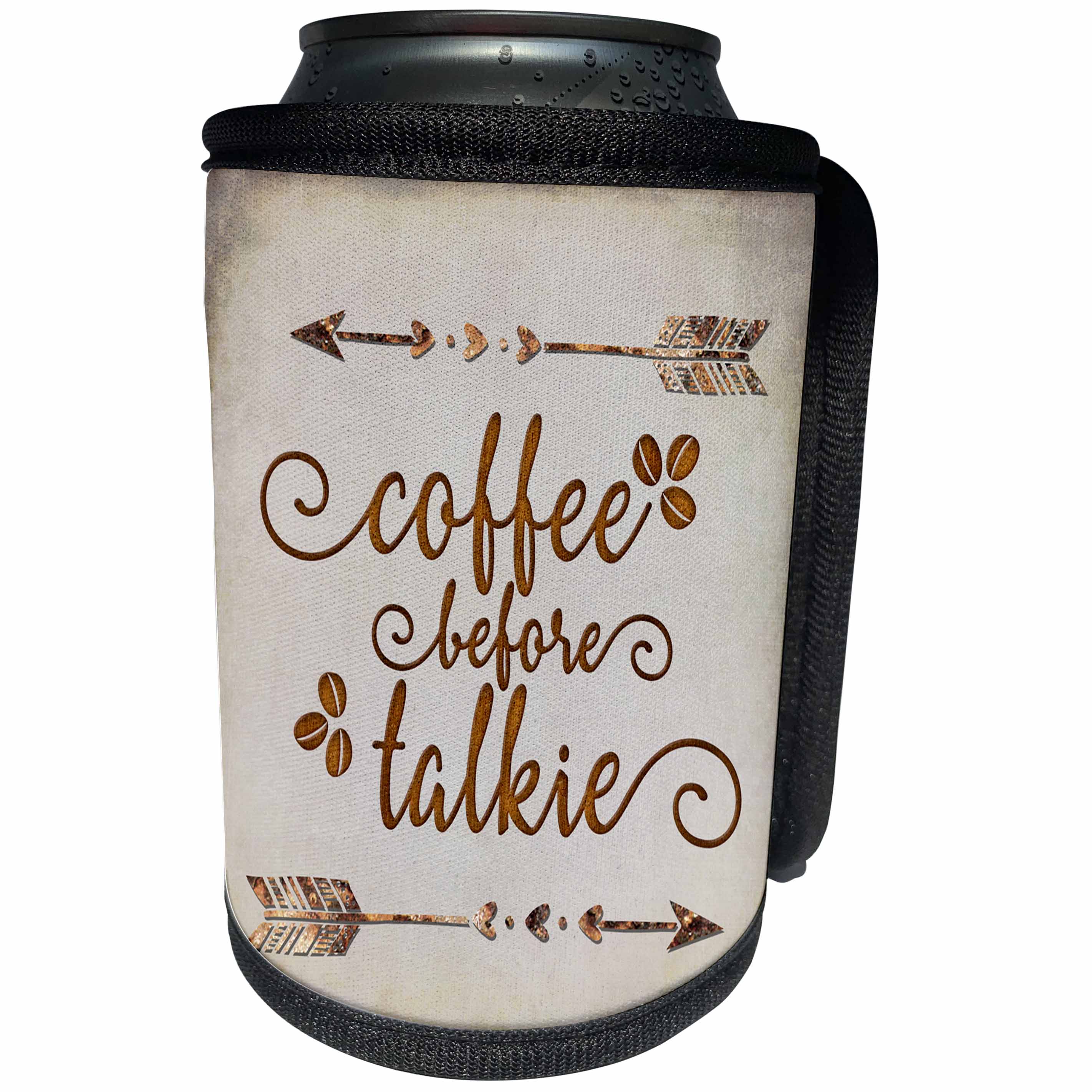 3dRose Andrea Haase Inspirational Typography - Coffee Before Talkie Funny Typography Art - Can Cooler Bottle Wrap (cc_276391)