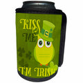 3dRose Andrea Haase Inspirational Typography - Kiss Me I am Irish St. Patricks Day Typography With Cute Owl - Can Cooler Bottle Wrap (cc_276393)