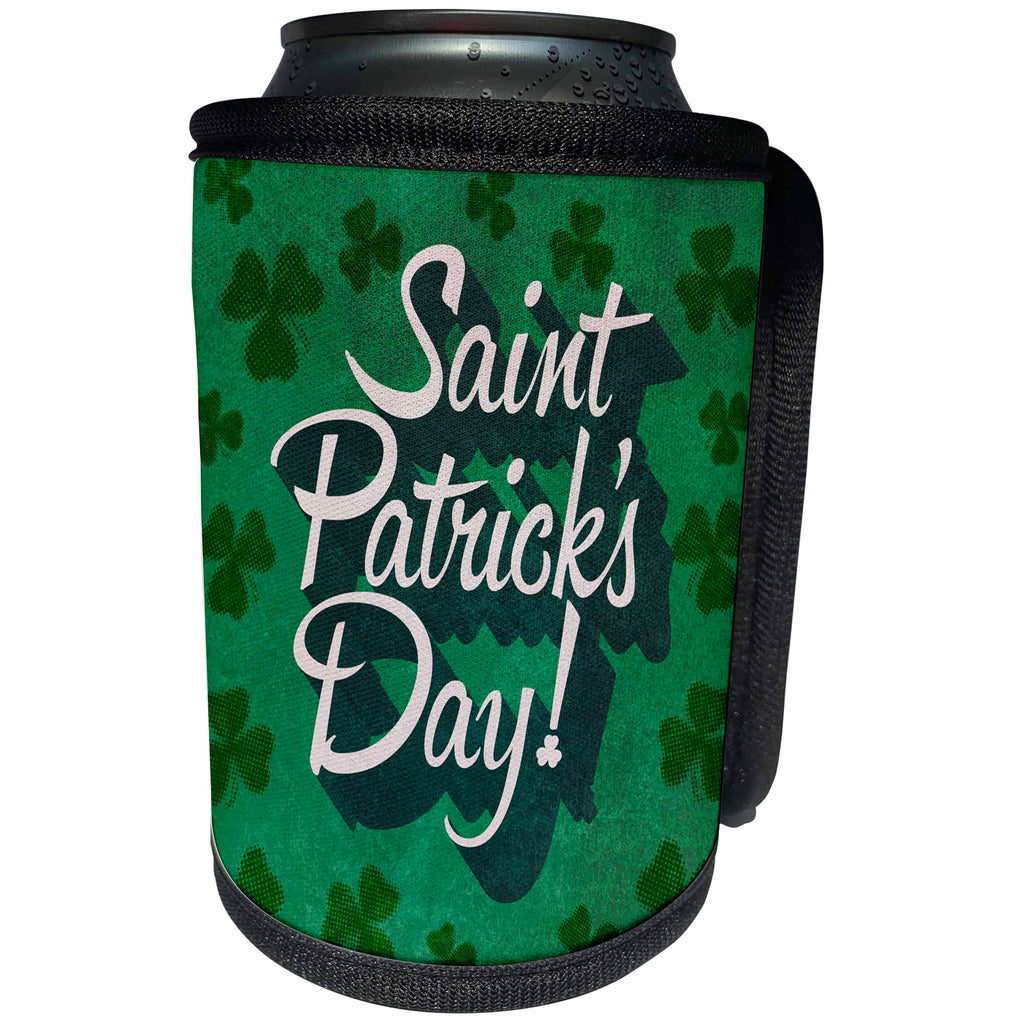 3dRose Andrea Haase Inspirational Typography - St. Patricks Day Typography With Shamrock - Can Cooler Bottle Wrap (cc_276394)