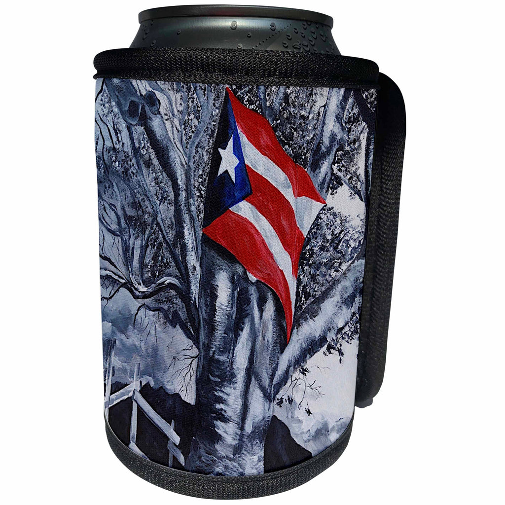 3dRose Melissa A. Torres Art Puerto Rican Art - Image of Puerto Rican Flag and black and white tree - Can Cooler Bottle Wrap (cc_276398)