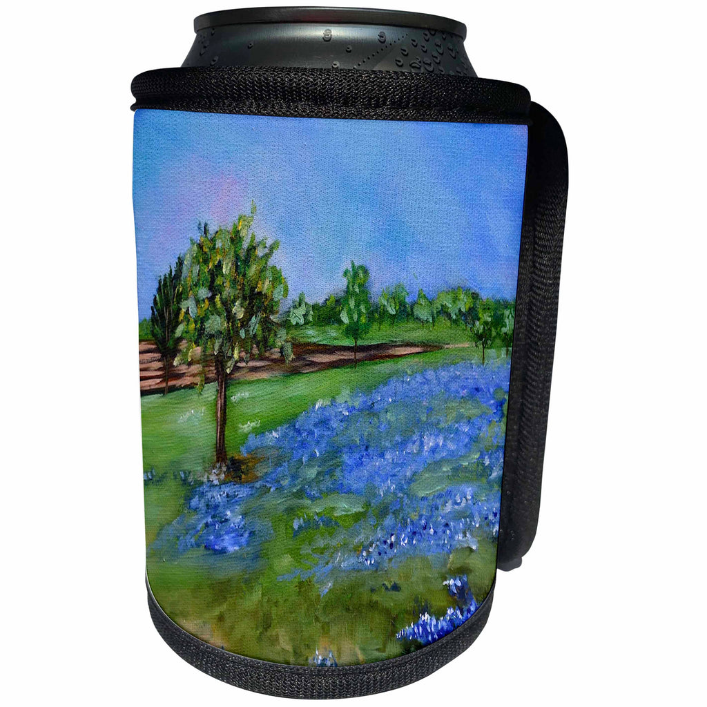 3dRose Melissa A. Torres Art Texas Art - Image of Texas Bluebonnet Landscape painting - Can Cooler Bottle Wrap (cc_276399)