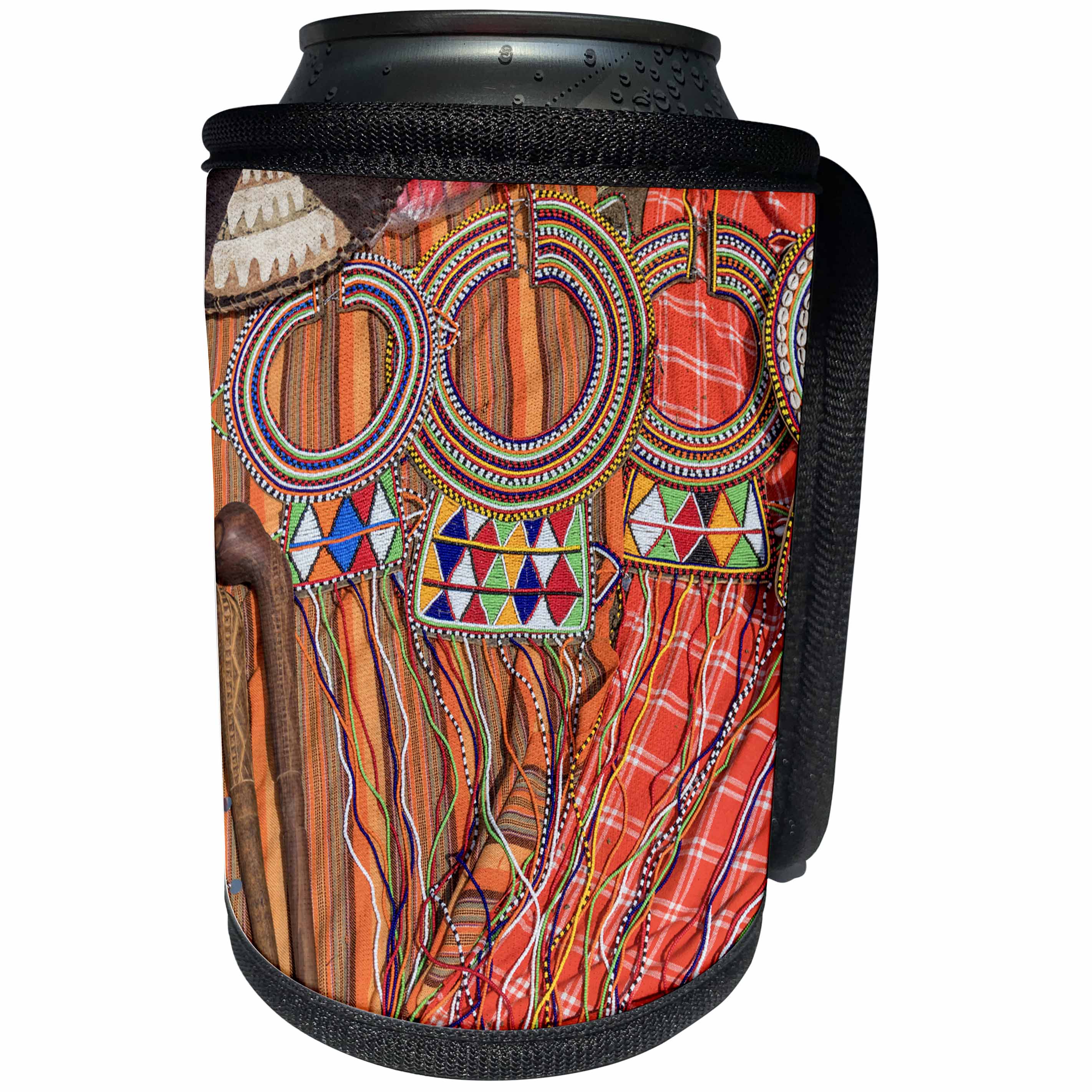 3dRose Danita Delimont - Jewelry - Africa, Kenya, Mara Ashnil. Masai tribal jewelry and ornamentation. - Can Cooler Bottle Wrap (cc_276458)