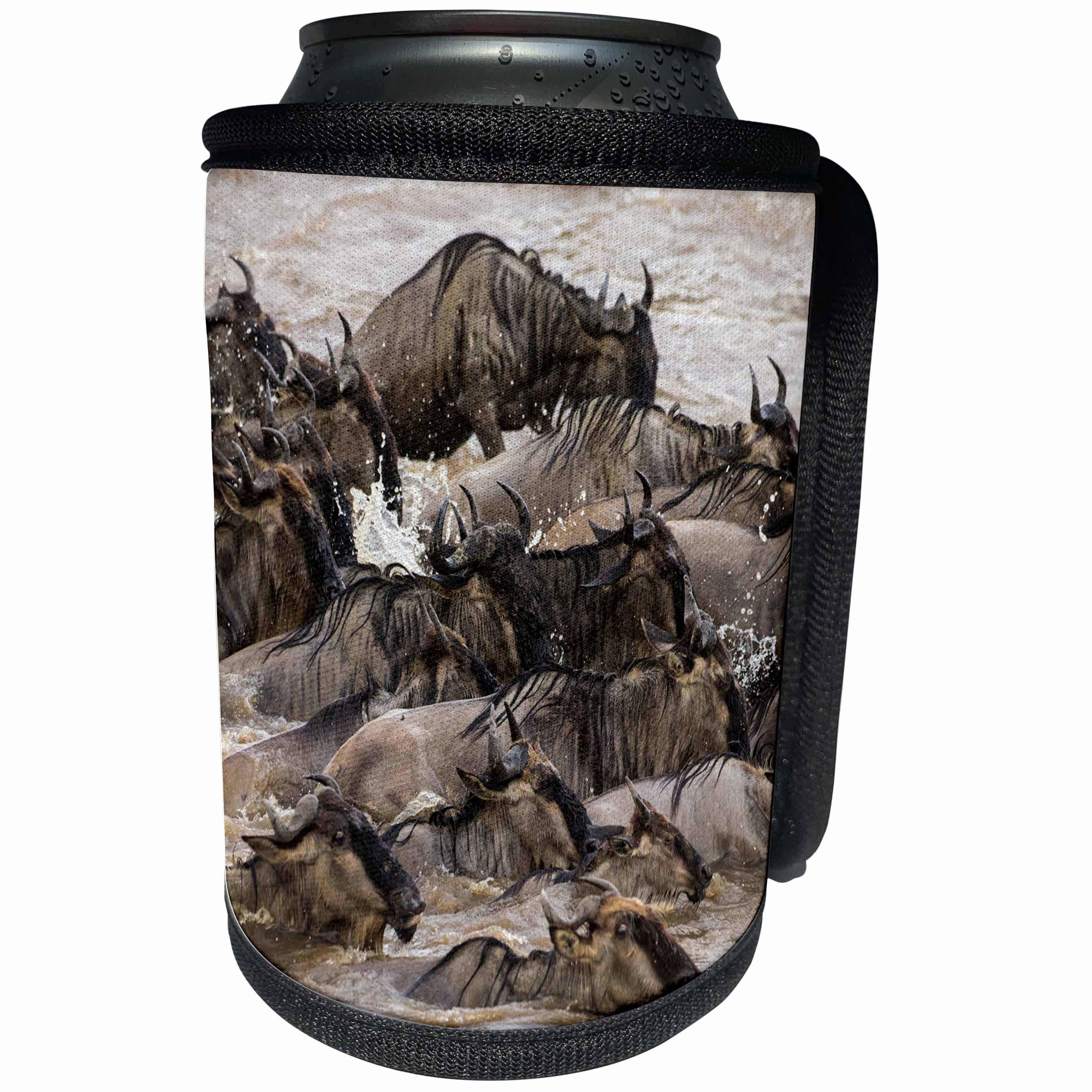 3dRose Danita Delimont - Animals - Tanzania. Wildebeest herd crossing the Mara River, Serengeti NP. - Can Cooler Bottle Wrap (cc_276563)