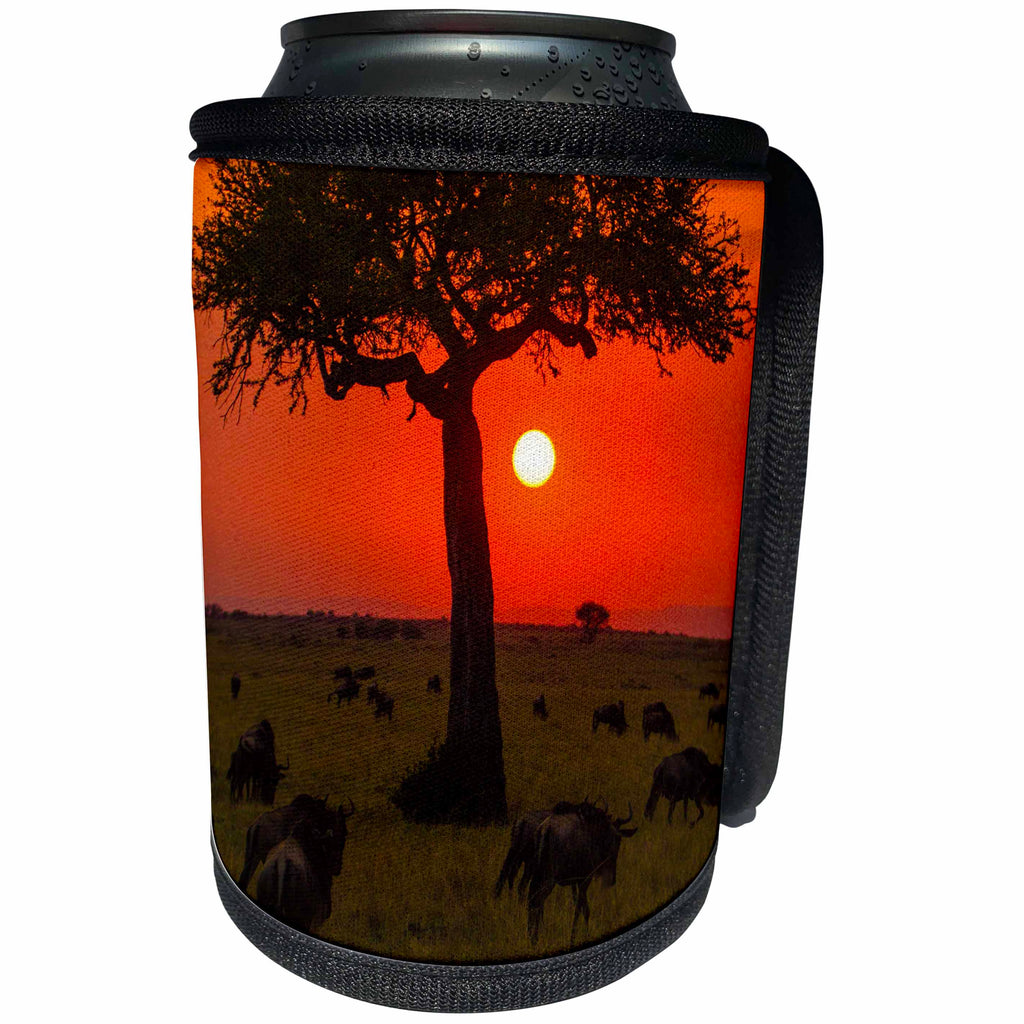 3dRose Danita Delimont - Sunsets - Africa. Tanzania. Serengeti National Park. Sunset over Wildebeest herd - Can Cooler Bottle Wrap (cc_276589)