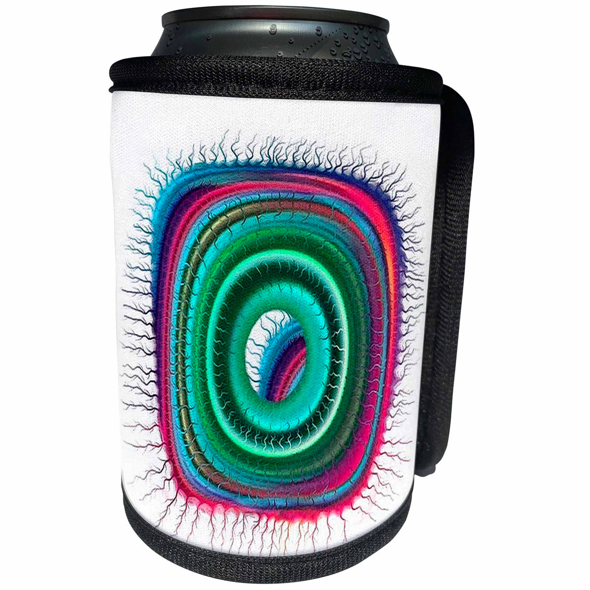 3dRose Jaclinart Surreal Space Alien Fantasy Psychedelic Eye - Surreal sci fi green and pink eyeball alien floating on a white background - Can Cooler Bottle Wrap (cc_27668)