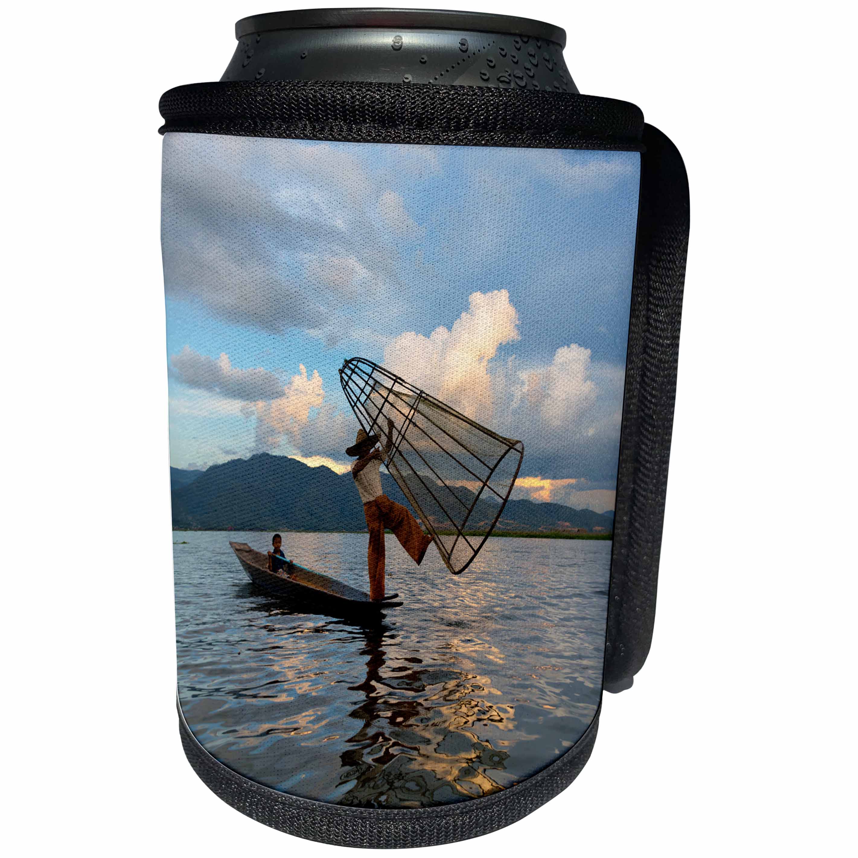 3dRose Danita Delimont - Boats - Intha fisherman rowing boat at sunset, Inle Lake, Shan State, Myanmar - Can Cooler Bottle Wrap (cc_276712)