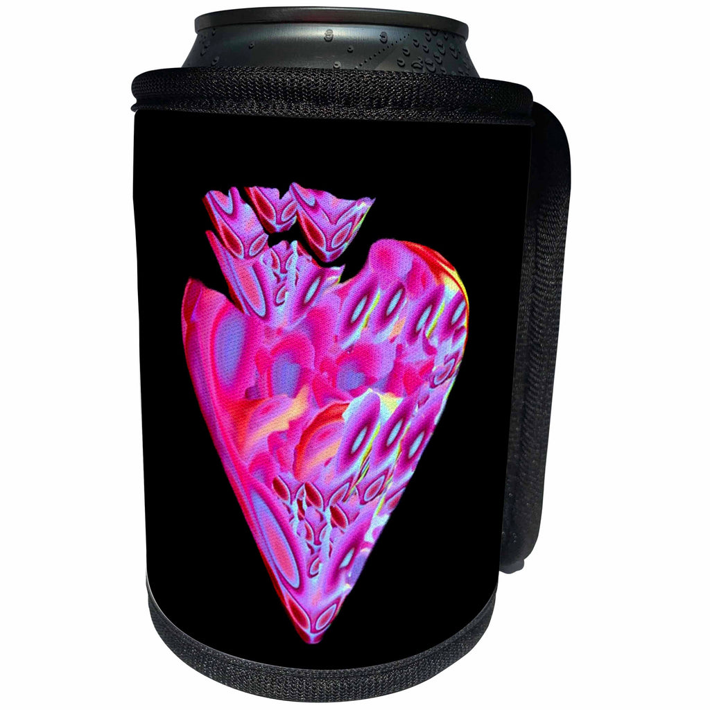 3dRose Jaclinart Surreal Space Alien Fantasy Psychedelic Heart - Surreal sci fi pink and purple alien heart planet floating on a black background - Can Cooler Bottle Wrap (cc_27675)