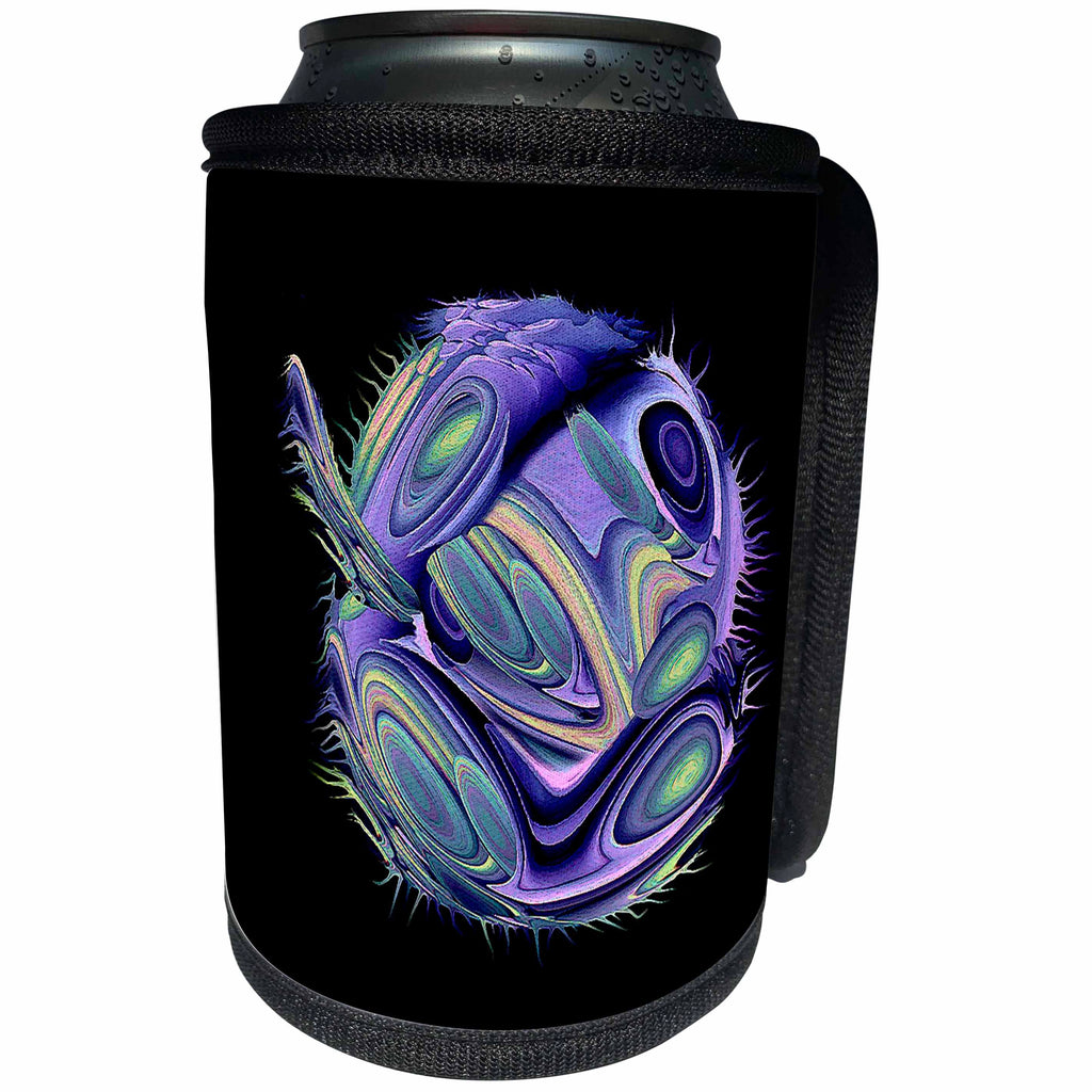 3dRose Jaclinart Surreal Space Fish Fantasy Psychedelic Alien - Surreal sci fi purple alien fish swimming through space on a black background - Can Cooler Bottle Wrap (cc_27688)