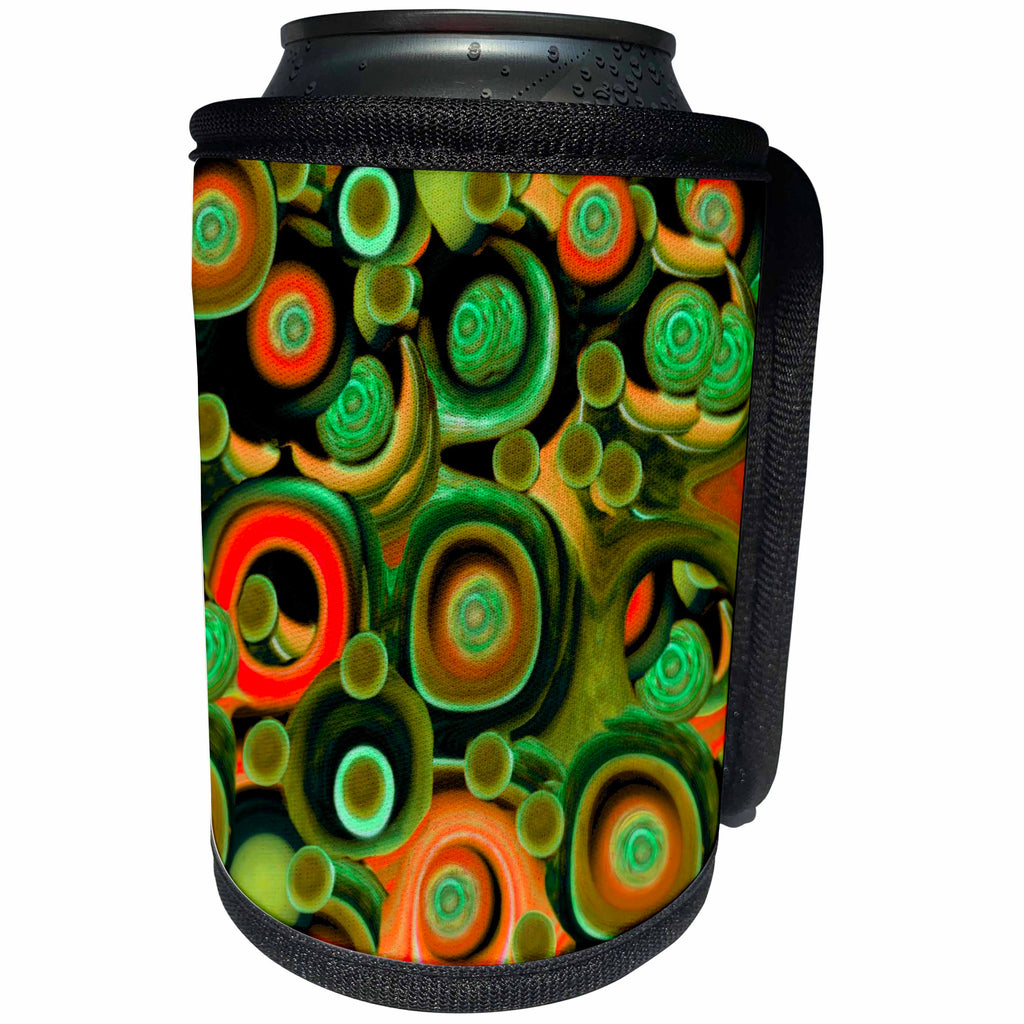 3dRose Jaclinart Surreal Wood Cells Nature - Surreal wood cells in hues of green and orange - Can Cooler Bottle Wrap (cc_27698)