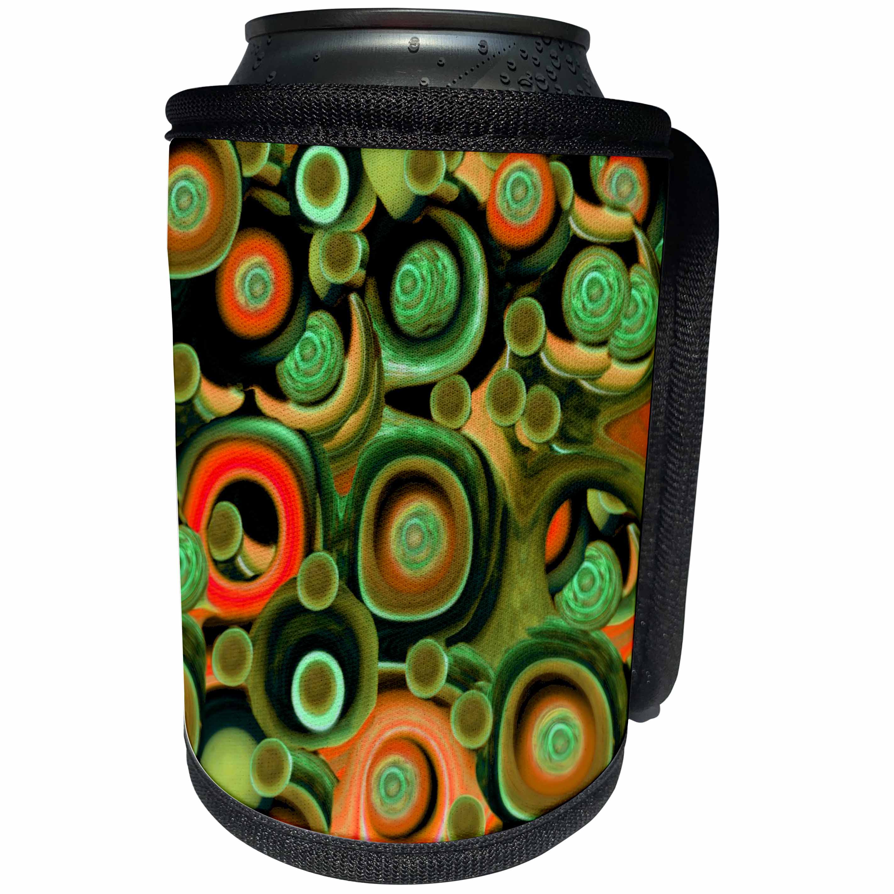 3dRose Jaclinart Surreal Wood Cells Nature - Surreal wood cells in hues of green and orange - Can Cooler Bottle Wrap (cc_27698)