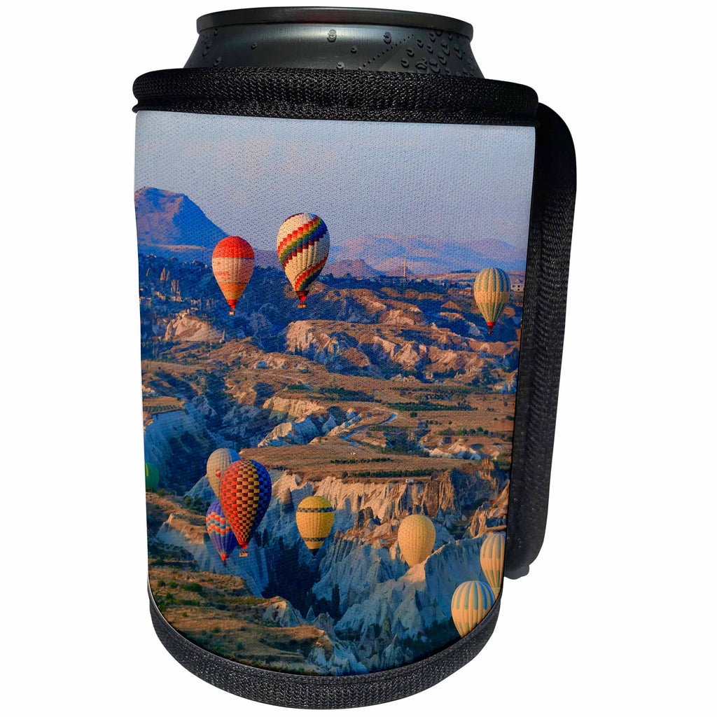 3dRose Danita Delimont - Travel - Turkey, Anatolia, Cappadocia, Goreme. Hot air balloons over Red Valley - Can Cooler Bottle Wrap (cc_276995)