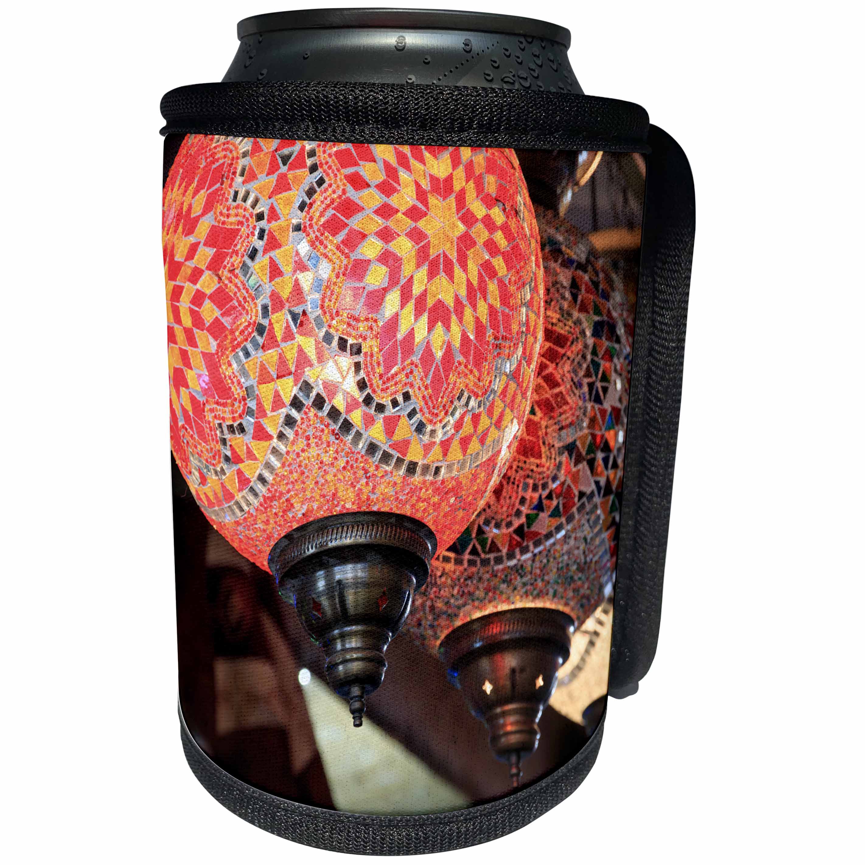 3dRose Danita Delimont - Markets - Turkey, Anatolia, Nevsehir, Uchisar, colorful, glass mosaic lamps. - Can Cooler Bottle Wrap (cc_277003)