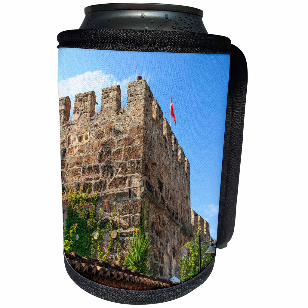 3dRose Danita Delimont - Castles - Turkey, Antalya, Old city wall with Turkish flag. - Can Cooler Bottle Wrap (cc_277006)