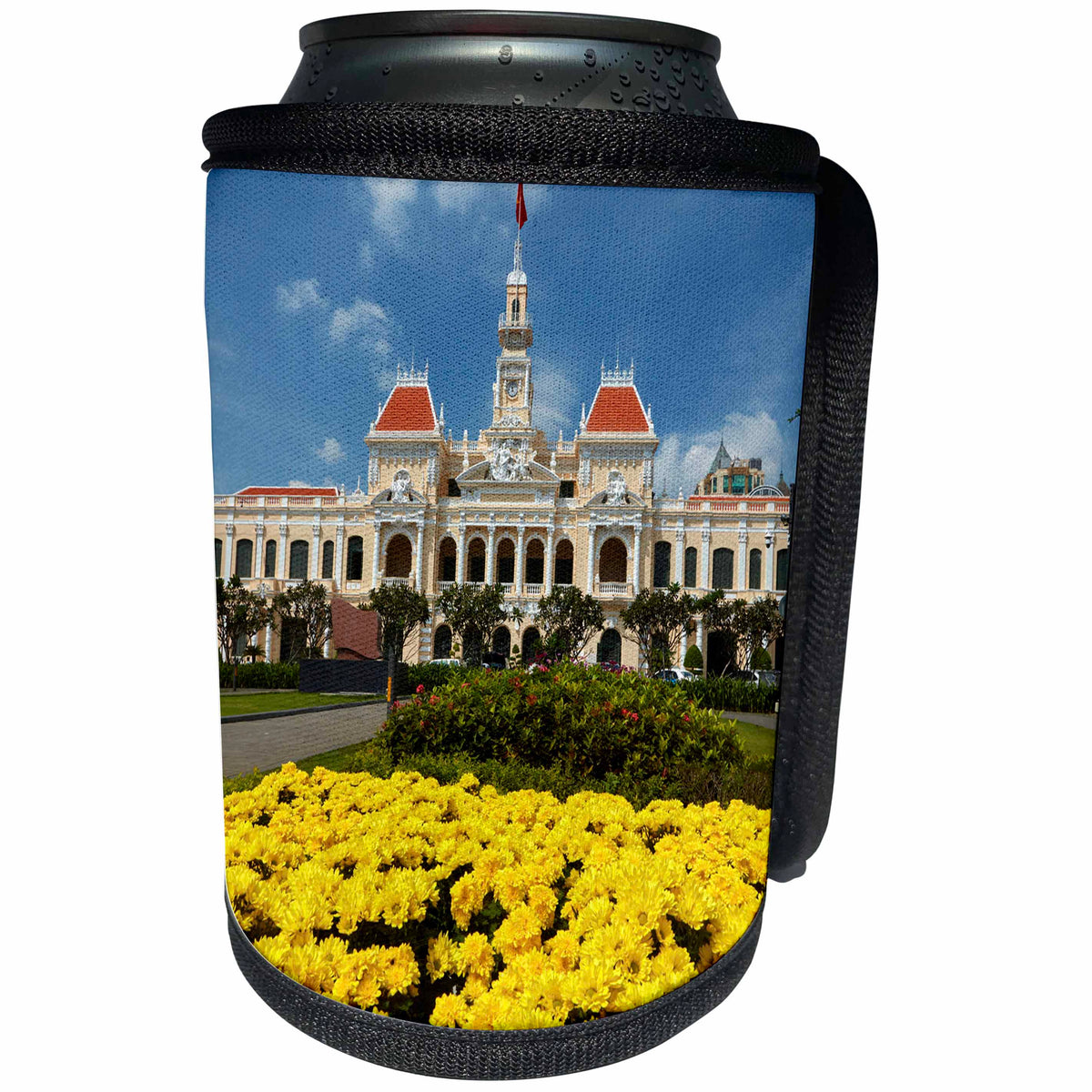 3dRose Danita Delimont - Architecture - Flowers by Peoples Committee Building, Ho Chi Minh City, Vietnam - Can Cooler Bottle Wrap (cc_277054)