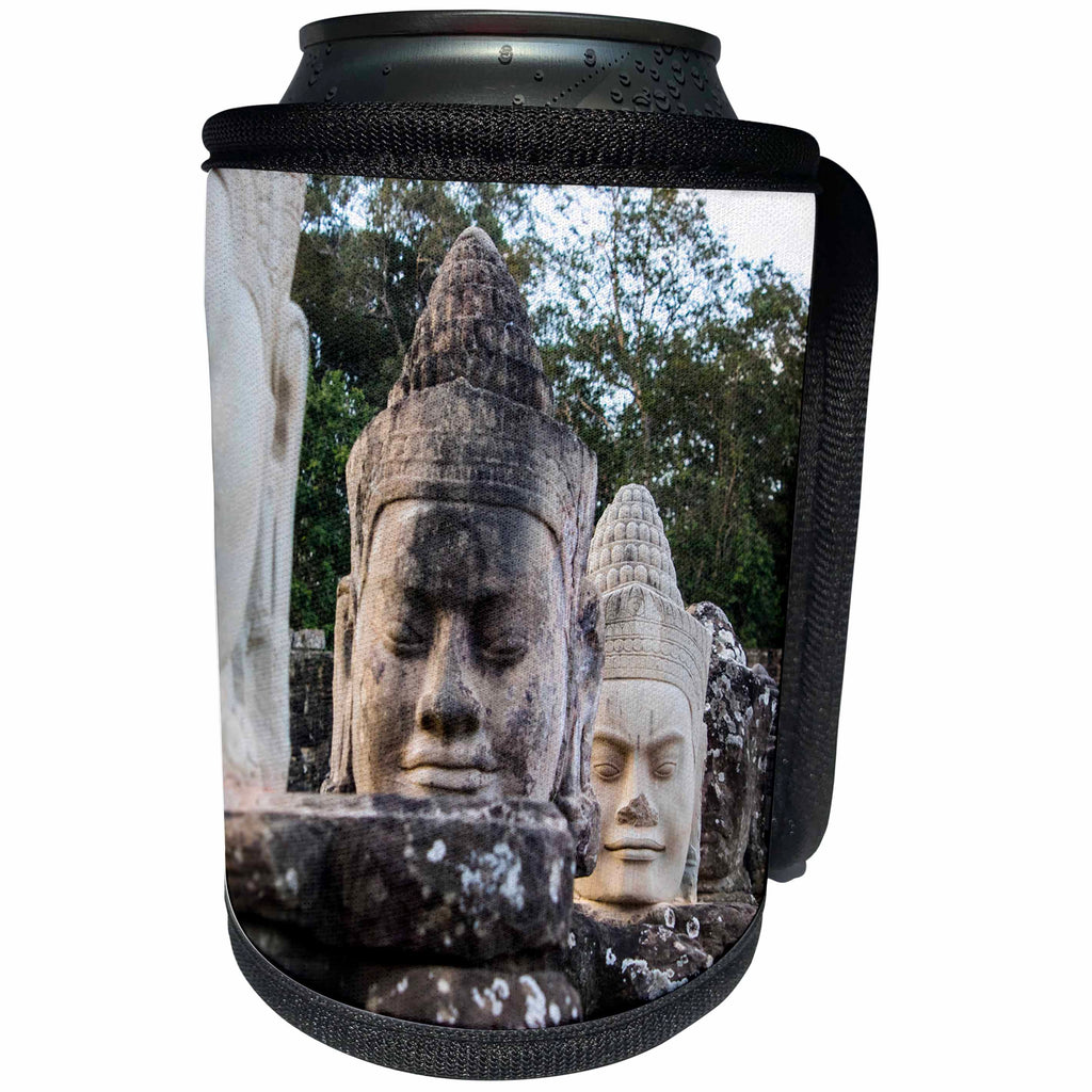 3dRose Danita Delimont - Religion - Cambodia, Angkor wat, Siem Reap, Heads on the gods and daemon bridge. - Can Cooler Bottle Wrap (cc_277079)