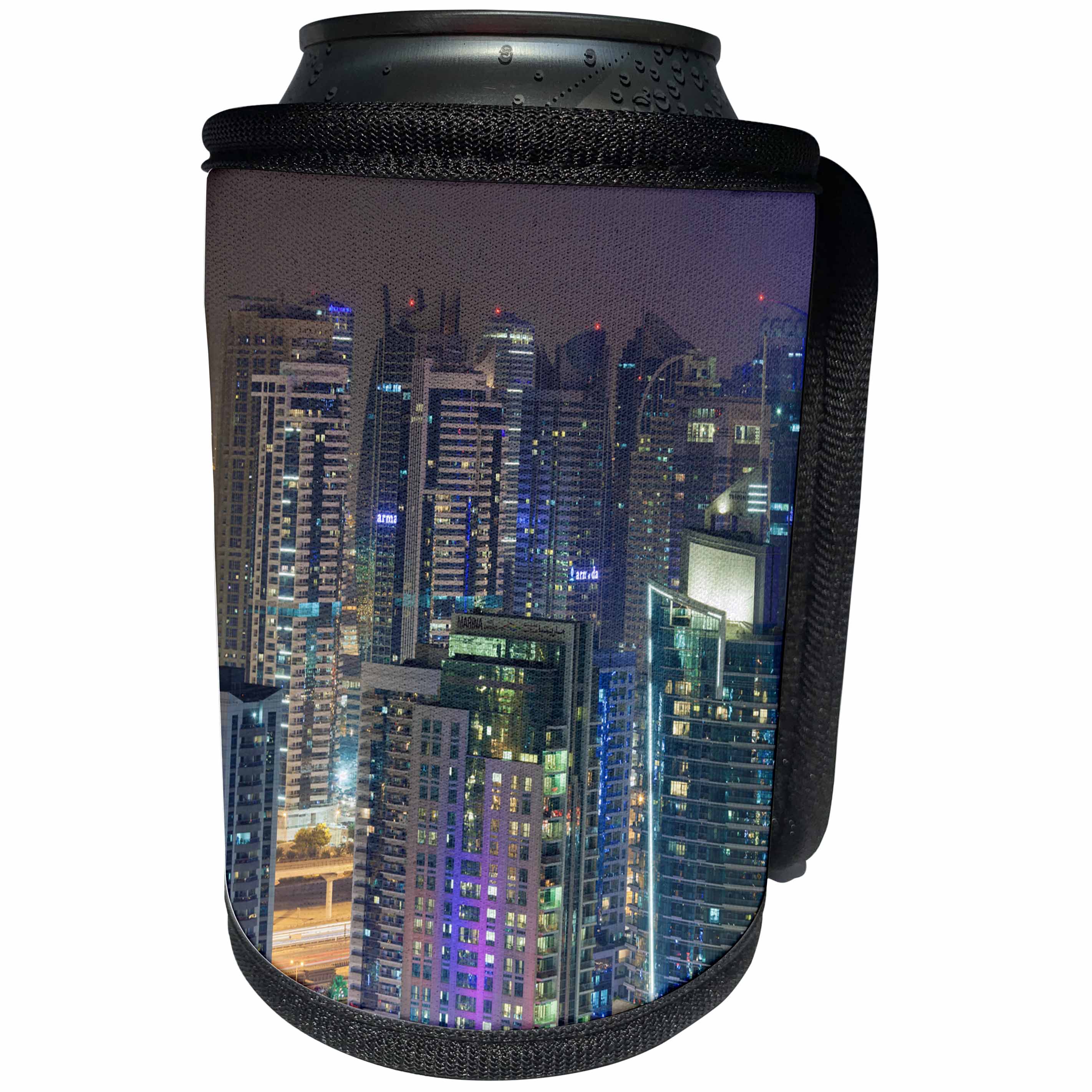 3dRose Danita Delimont - Cities - UAE, Nighttime view of Dubai Marina - Can Cooler Bottle Wrap (cc_277090)