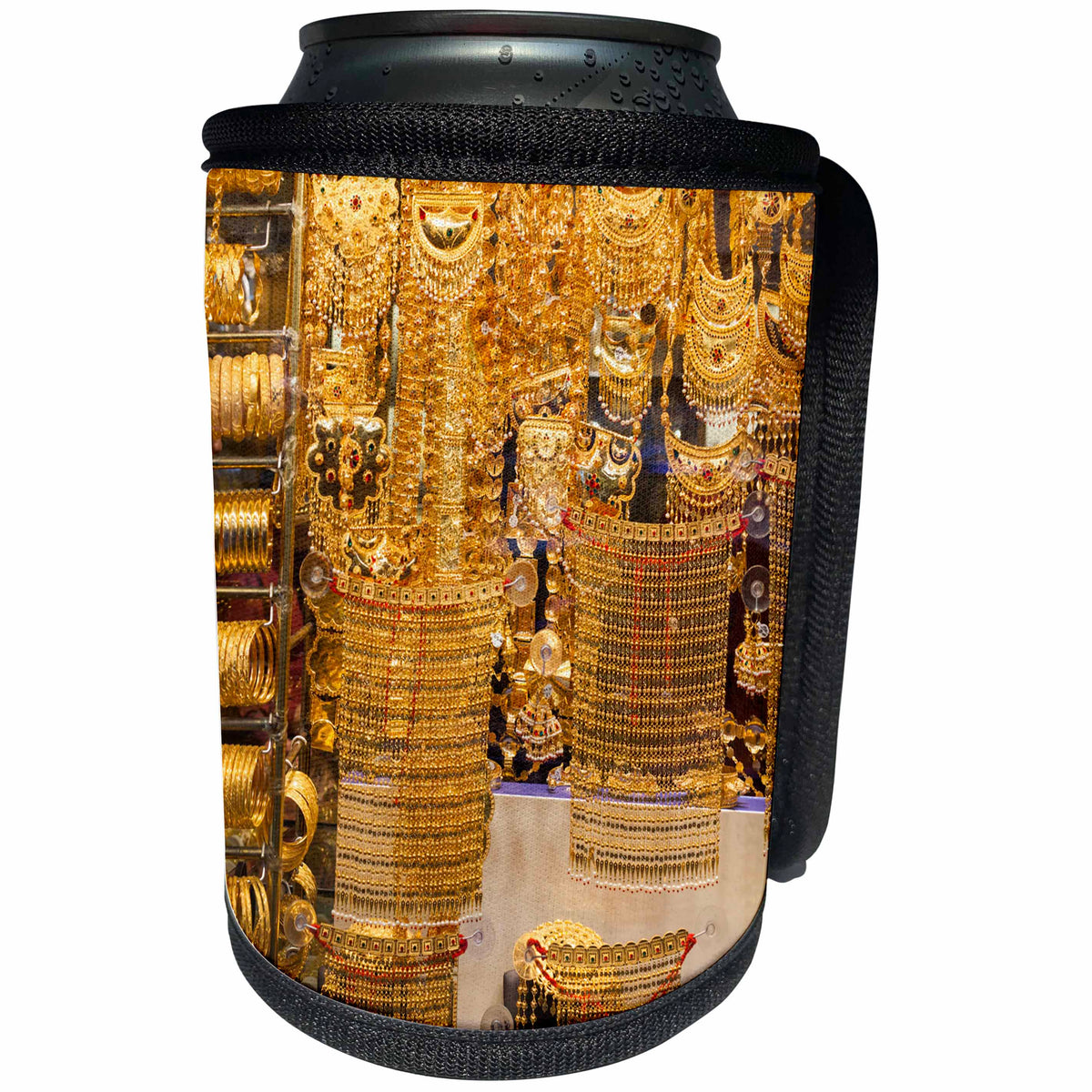 3dRose Danita Delimont - Markets - UAE, Dubai, Deira. Gold Souk, gold jewelry for sale. - Can Cooler Bottle Wrap (cc_277110)