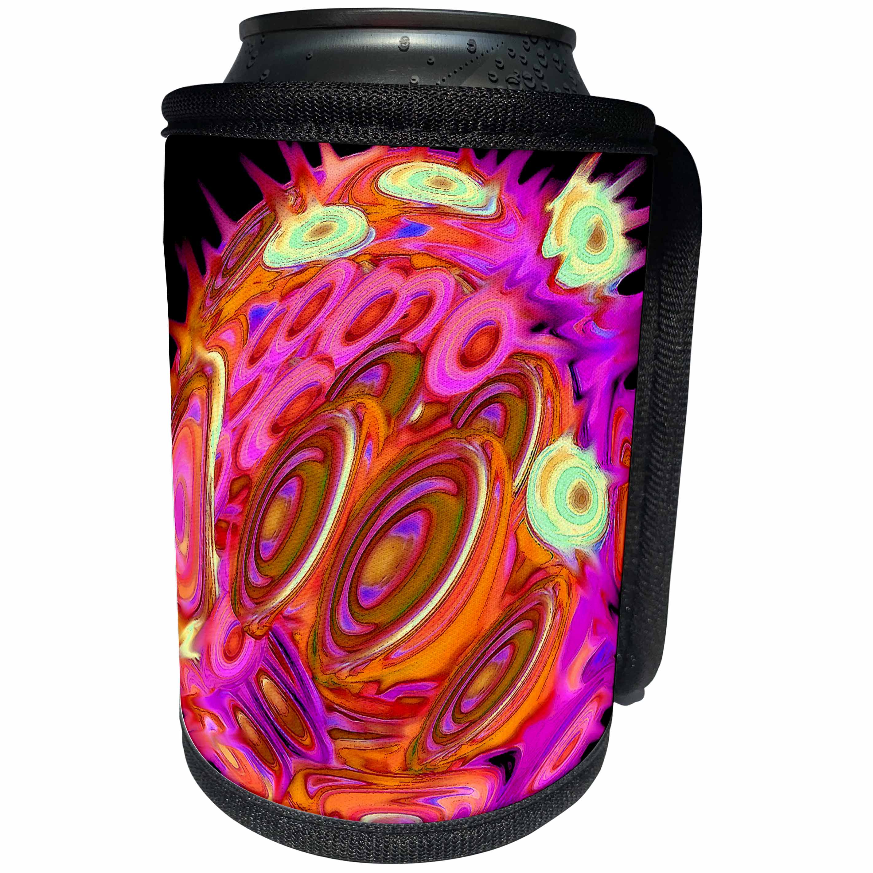 3dRose Jaclinart Abstract Space Sun Planet Fantasy Psychedelic - Surreal orange and pink exploding planet on black background - Can Cooler Bottle Wrap (cc_27719)