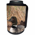 3dRose Danita Delimont - Birds - Canada, B.C., Adult Common Loon swimming with a chick on its back. - Can Cooler Bottle Wrap (cc_277226)